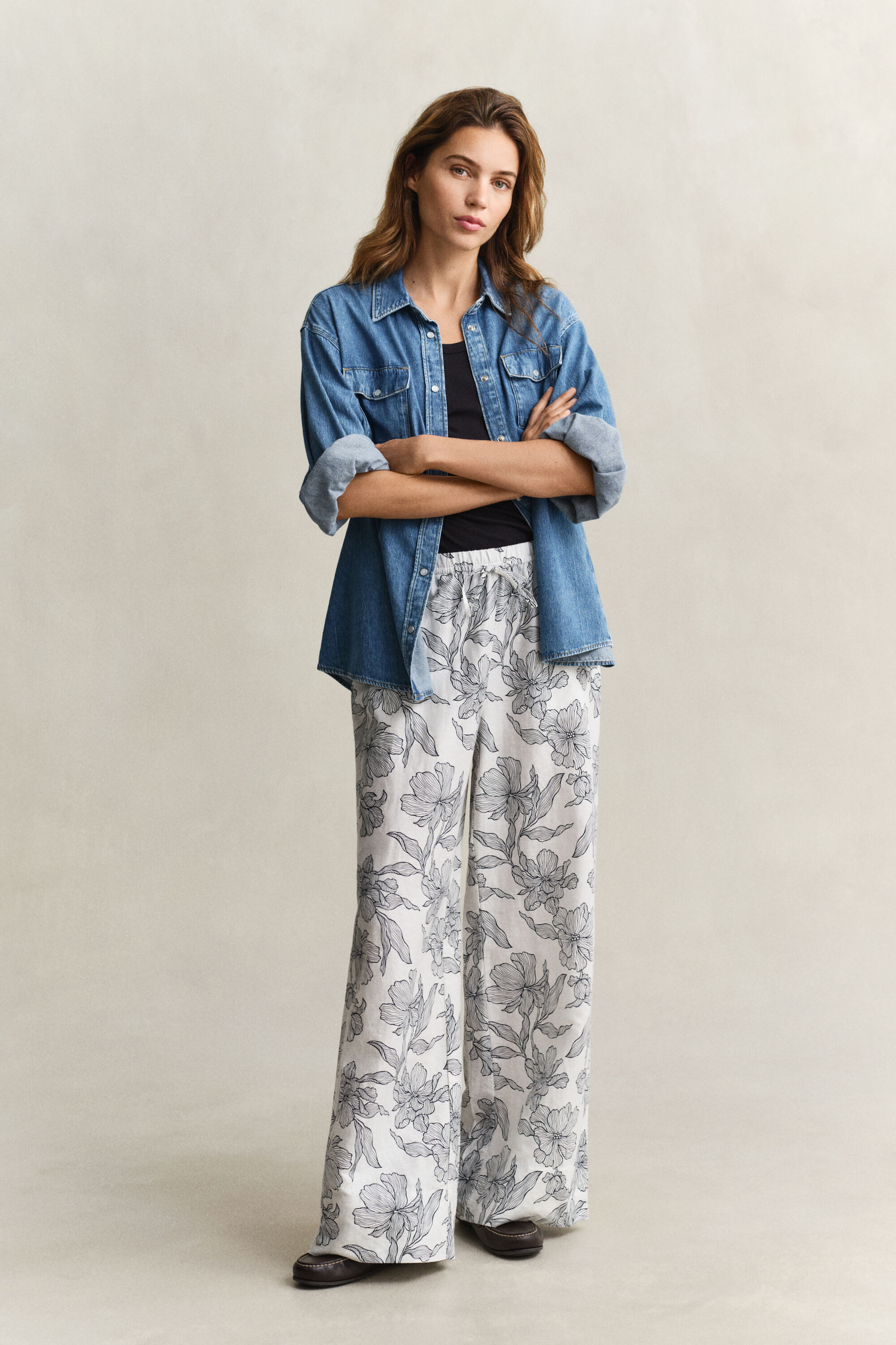 Pantalon en lin floral