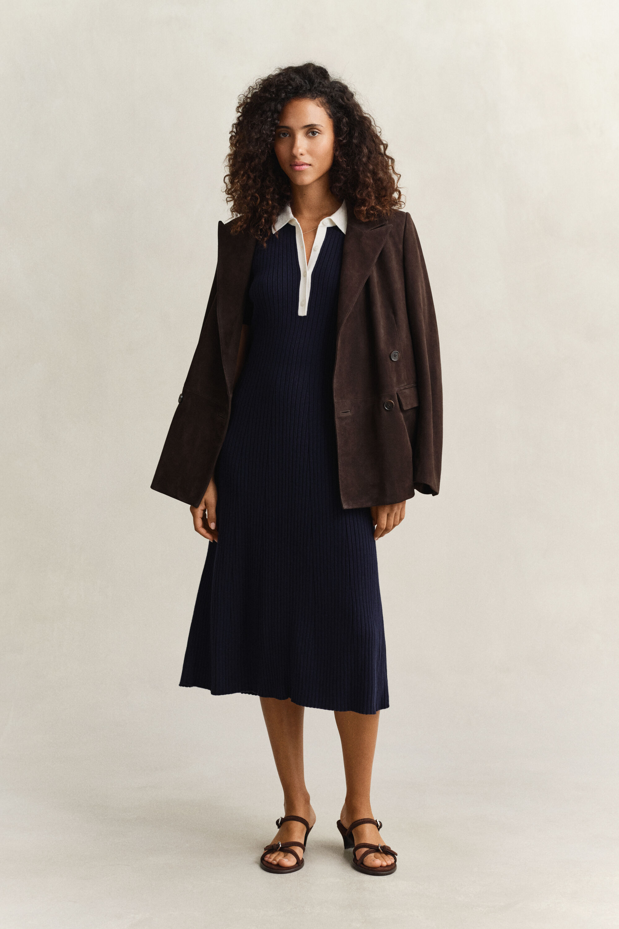 Robe polo en maille côtelée