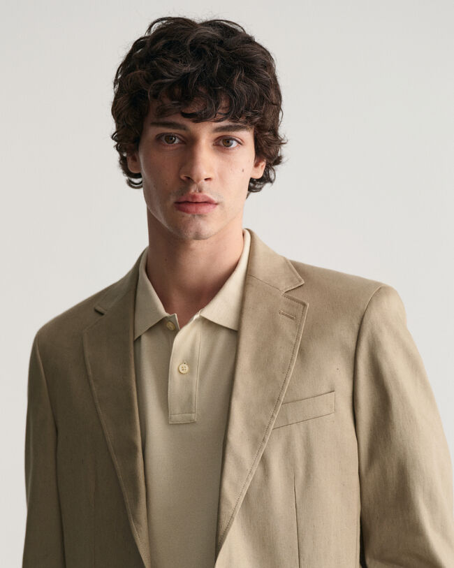 Slim Fit kostuumblazer van katoen en linnen