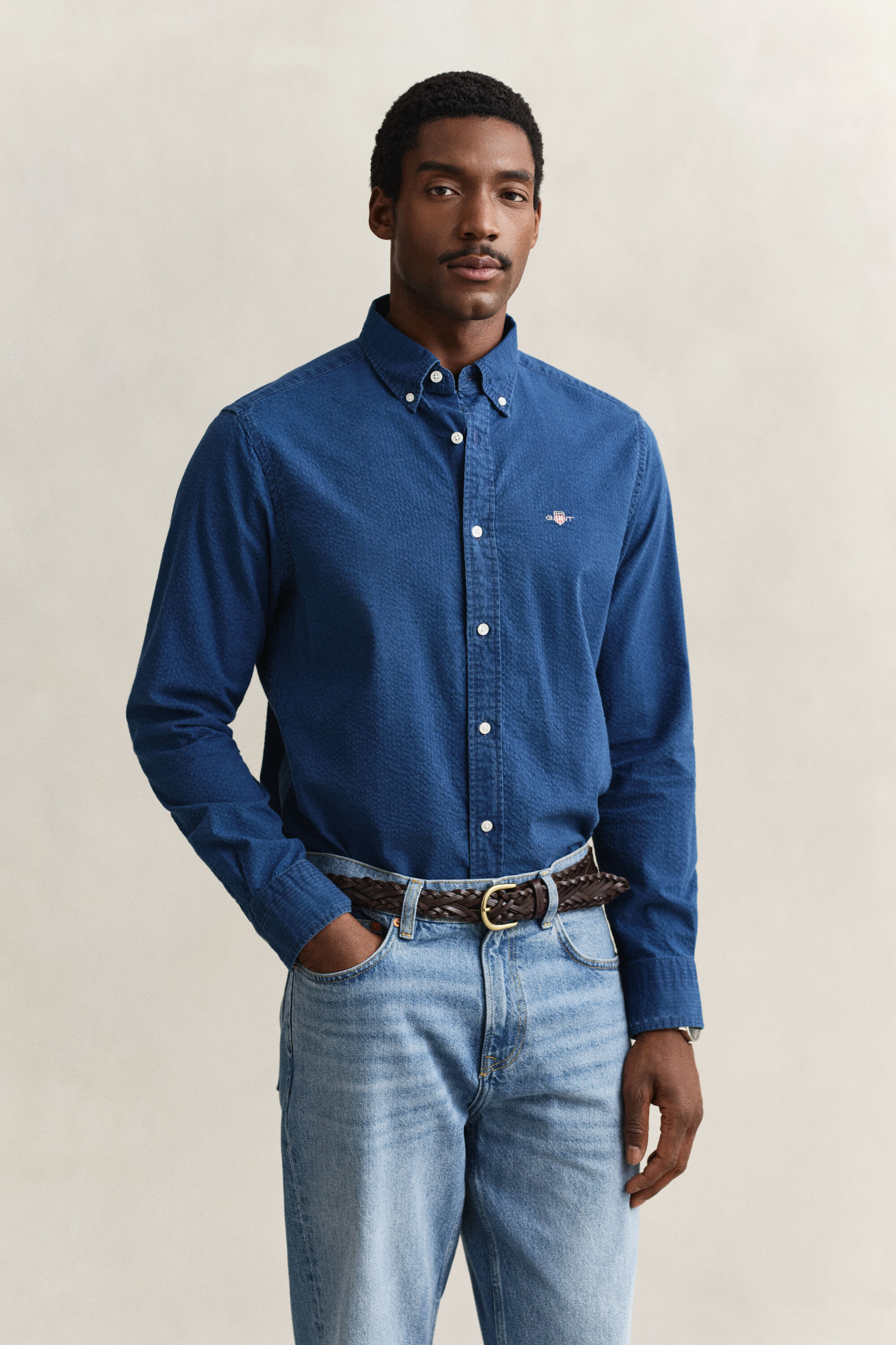 Chemise en seersucker indigo