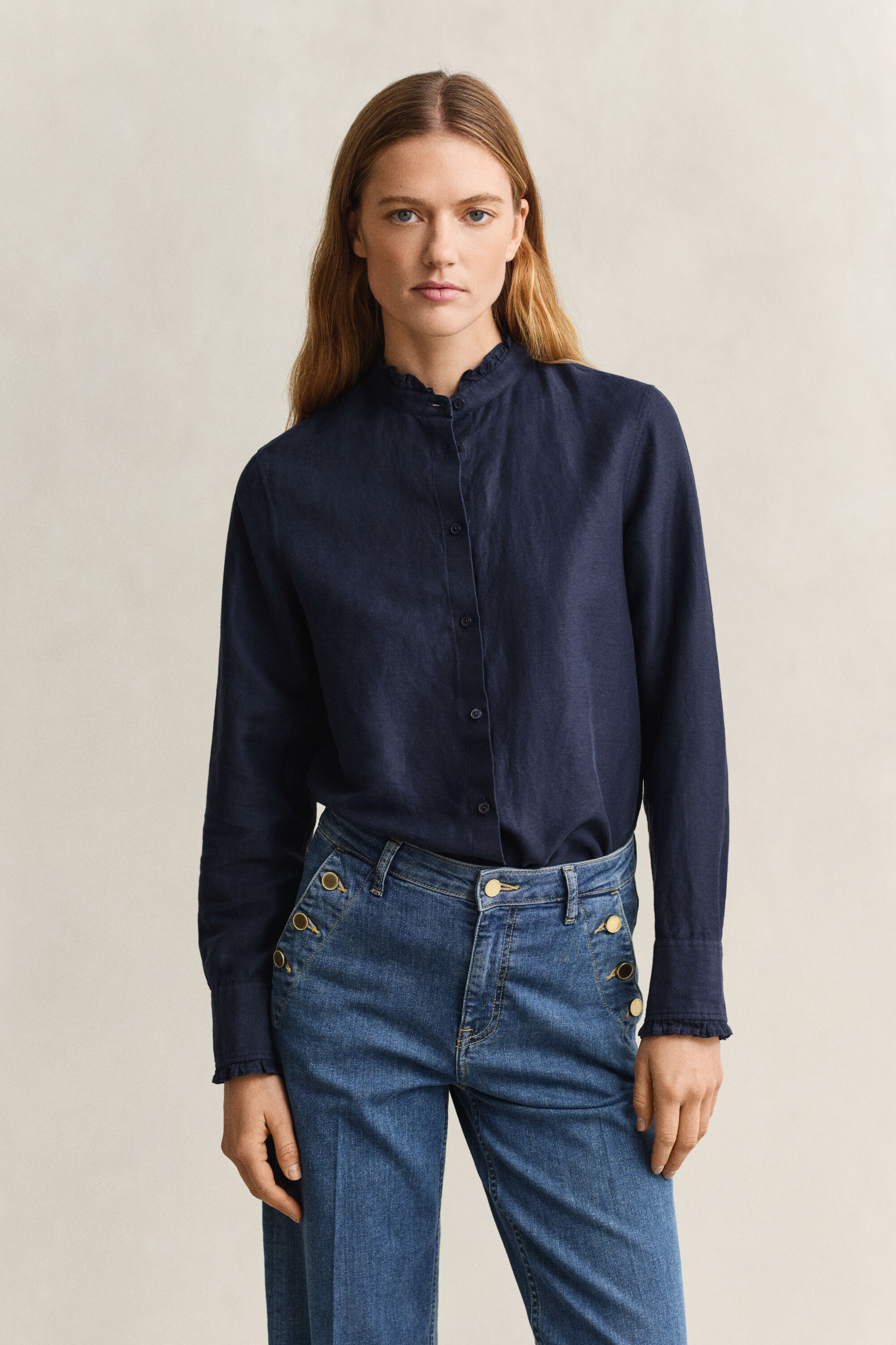 Blouse met ruches van linnenmix