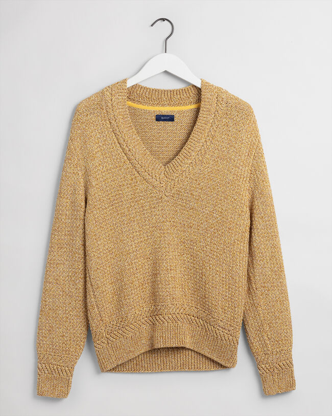 Pull col V color&eacute; en fils torsad&eacute;s