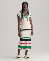 Pull sans manches en maille c&ocirc;tel&eacute;e &agrave; rayures