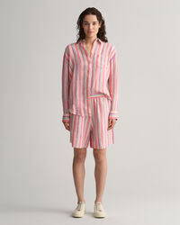 Short en lin à rayures multicolores Pull-On