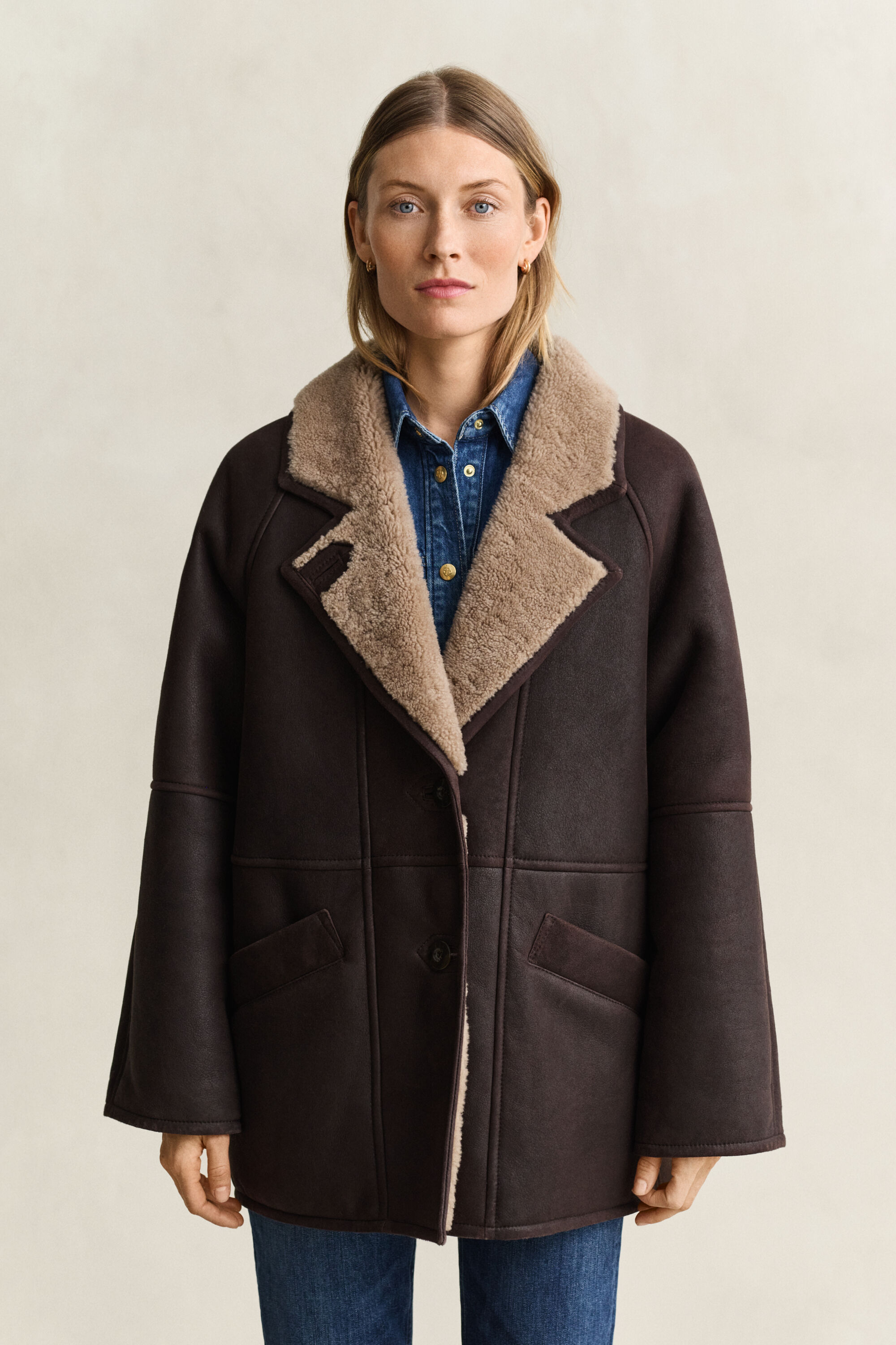 Veste en peau lainée