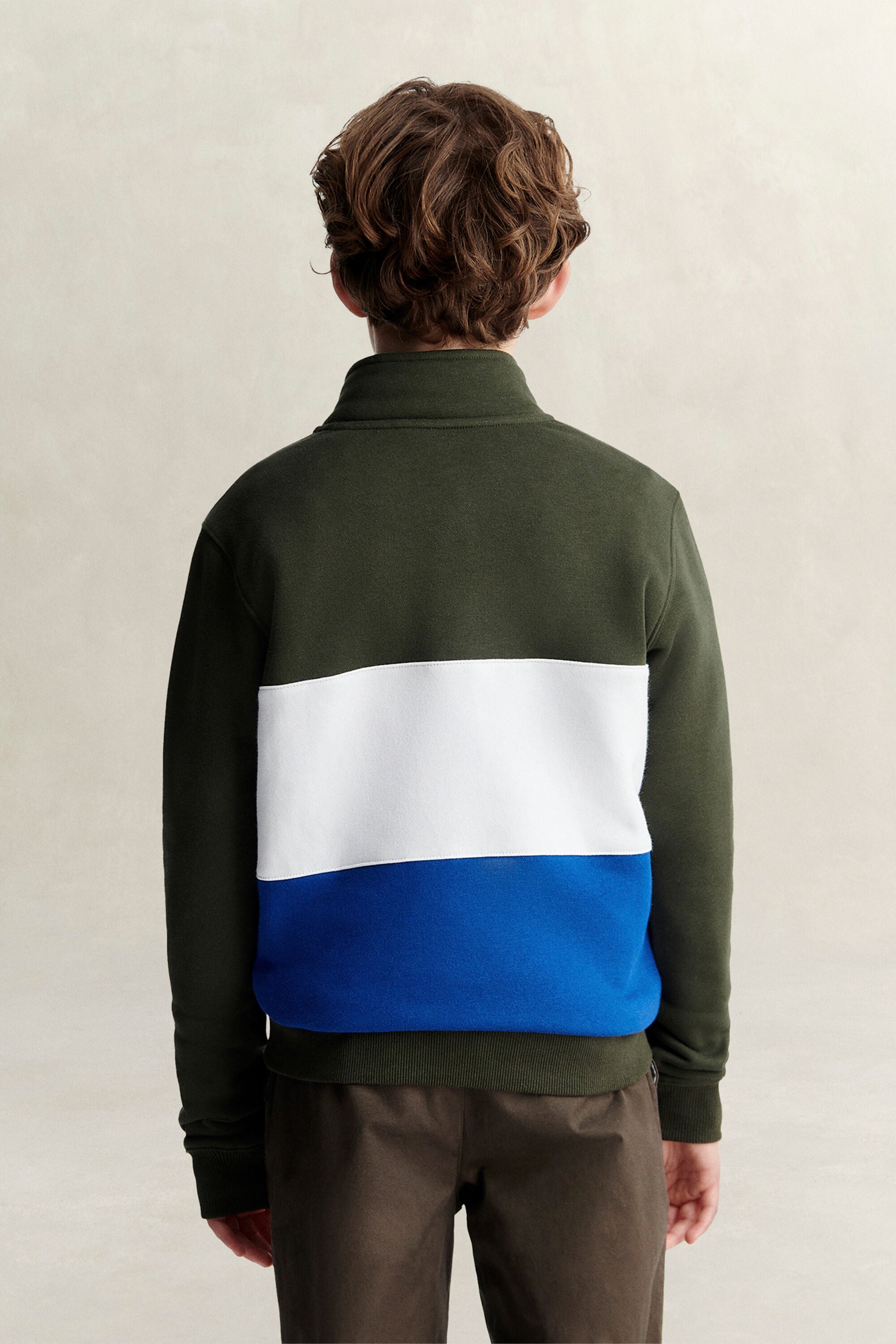 Sweatshirt met korte rits en kleurblokken voor tienerjongens