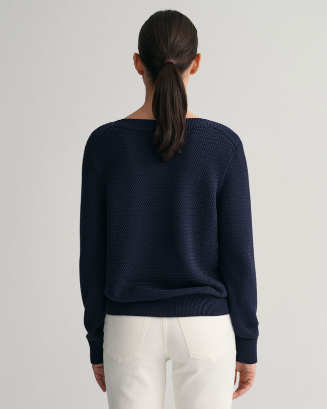 Pull col bateau en coton Textured