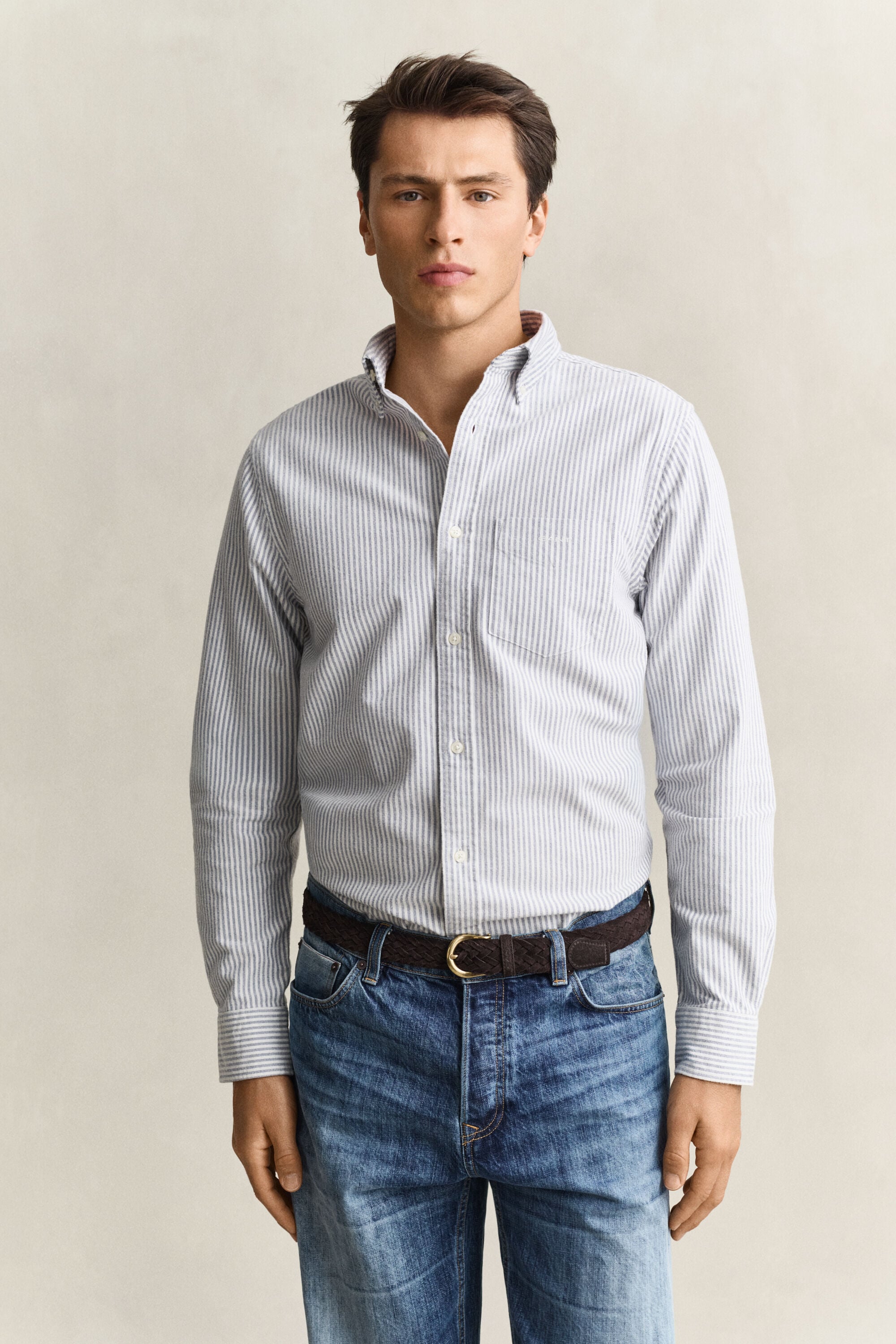 Chemise en coton Oxford brossé avec rayures