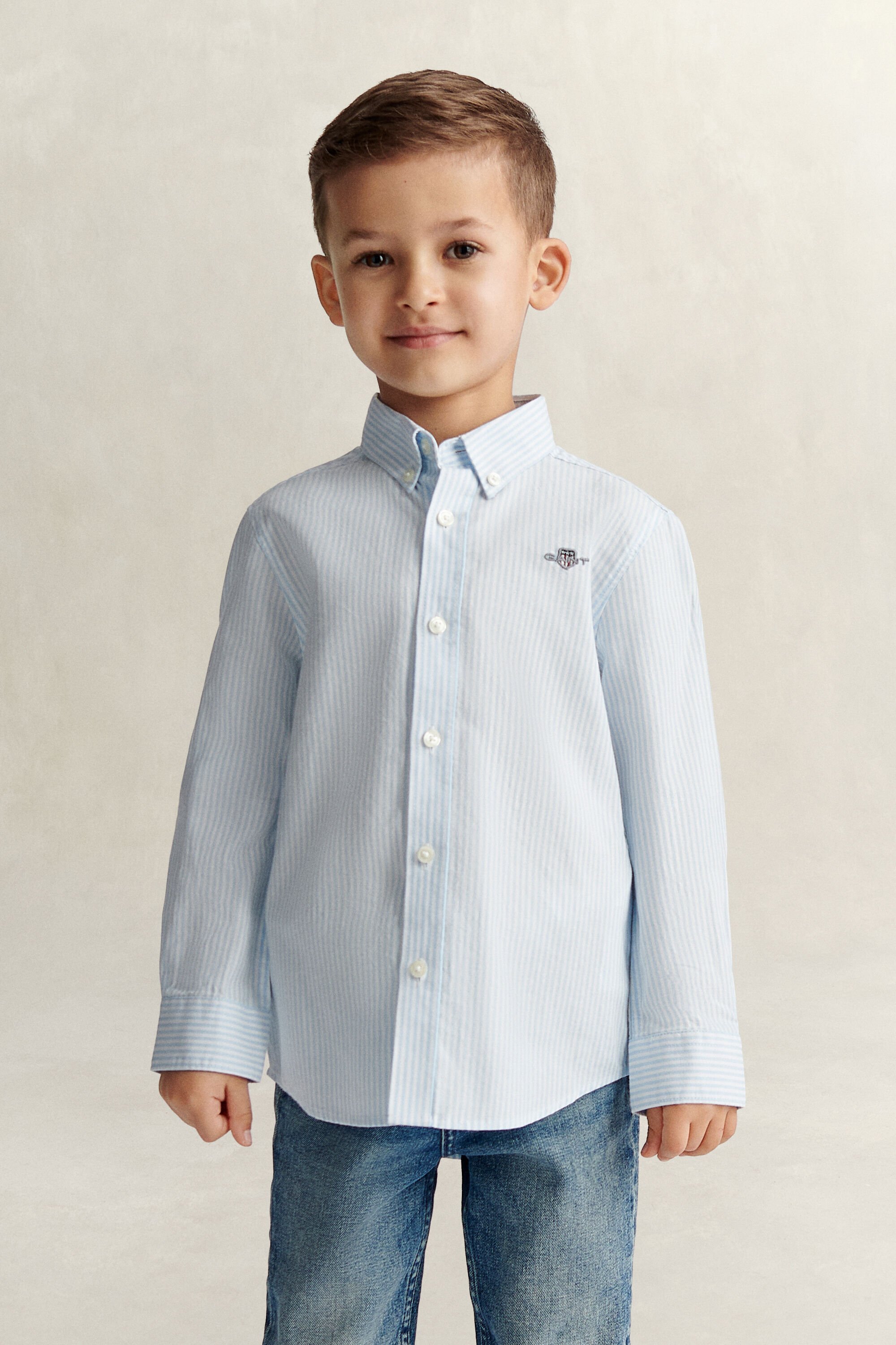 Chemise en coton Oxford à rayures avec écusson Garçon
