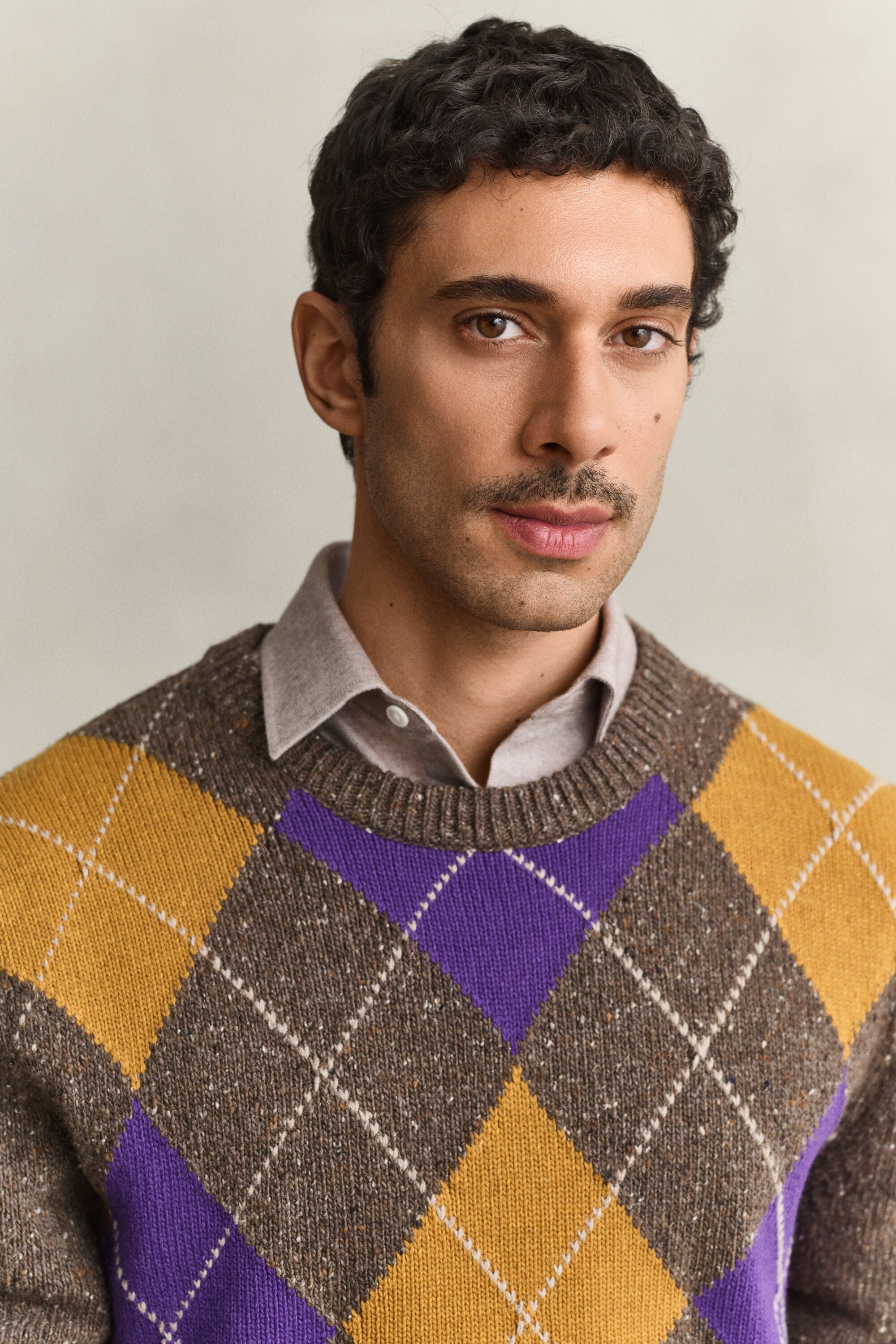 Pull col rond à motif argyle moucheté