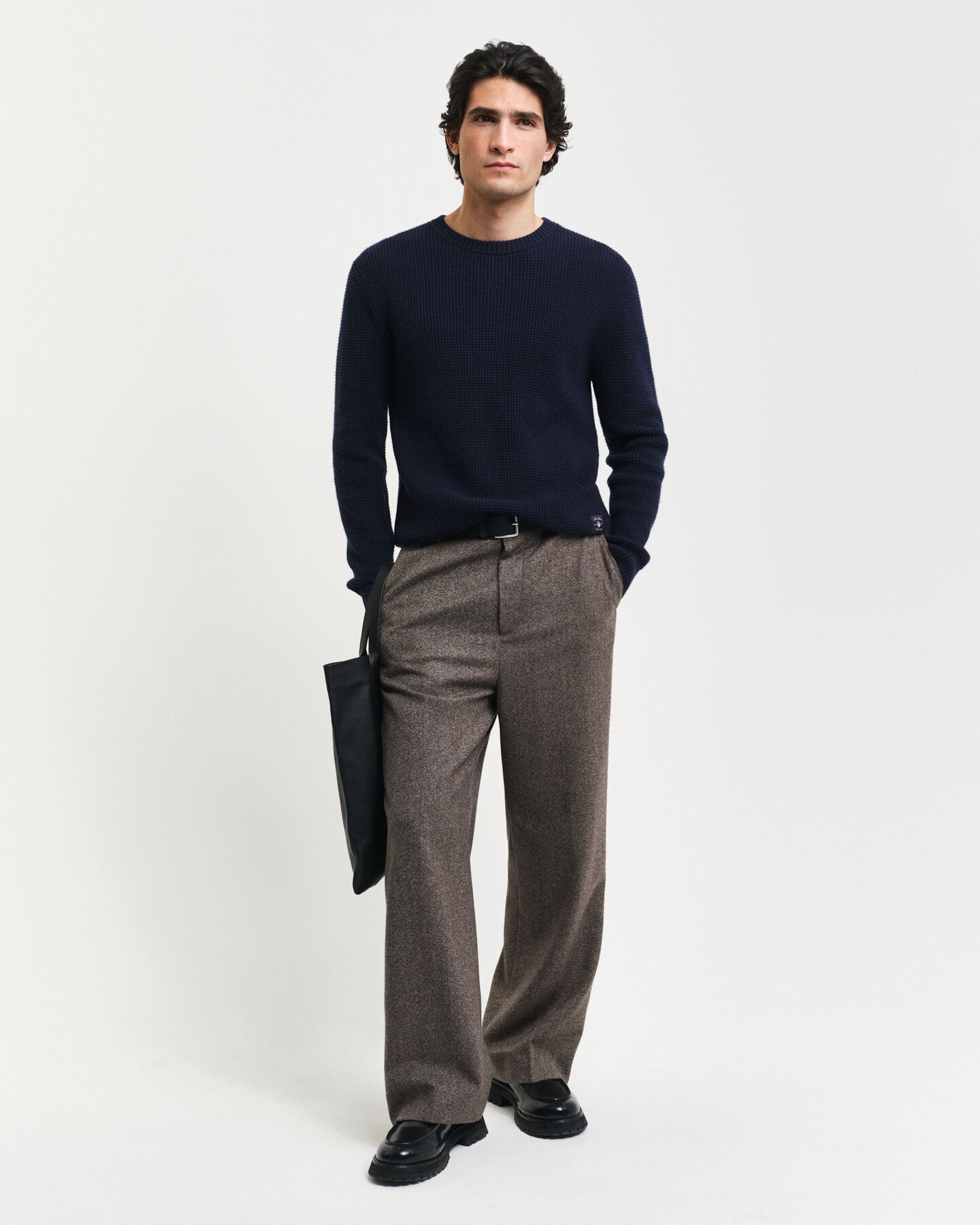 Pull ras du cou en laine mélangée texturée