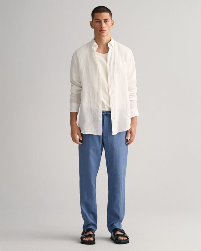 Pantalon relaxed fit en lin avec cordon de serrage