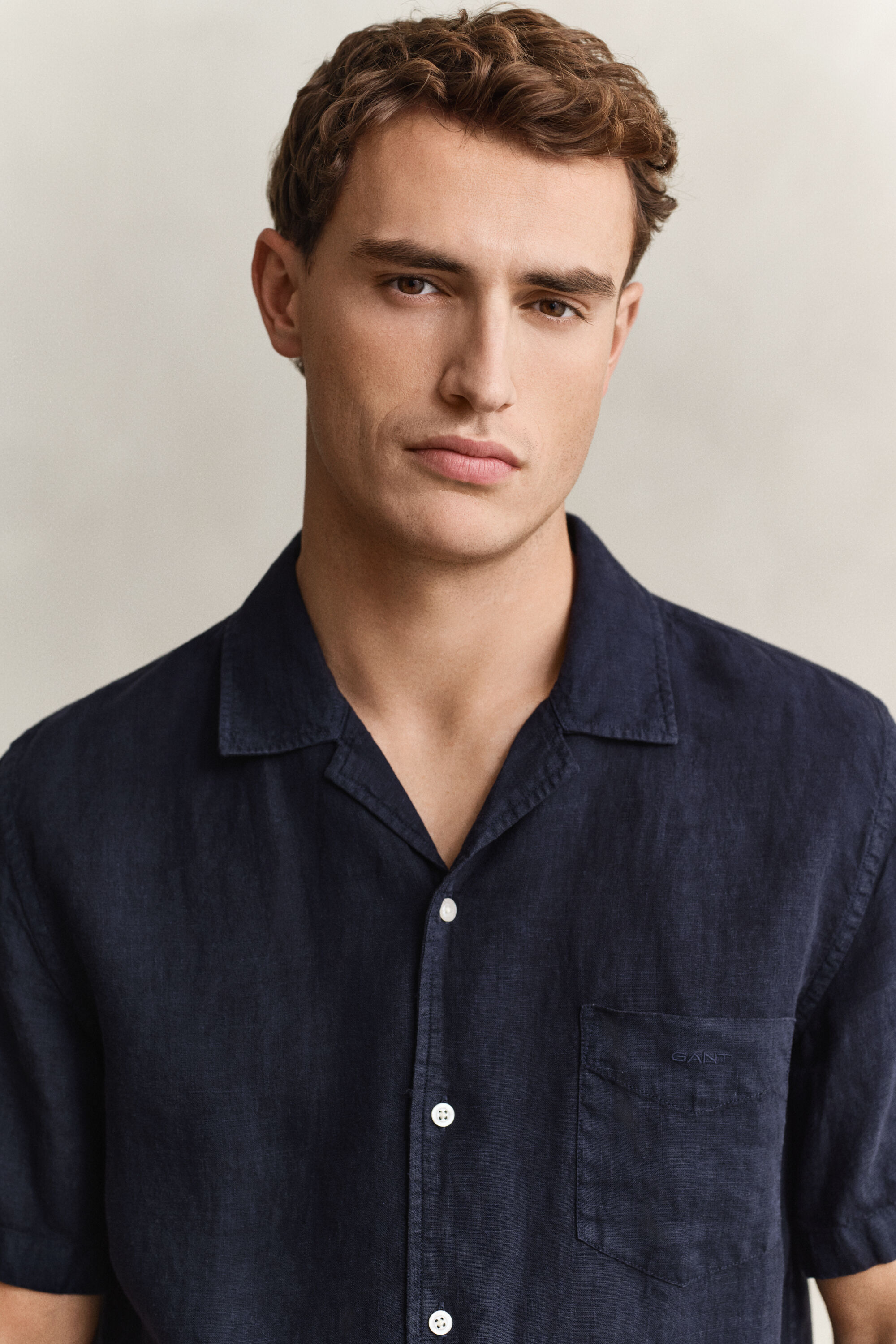 Linnen overhemd met korte mouwen