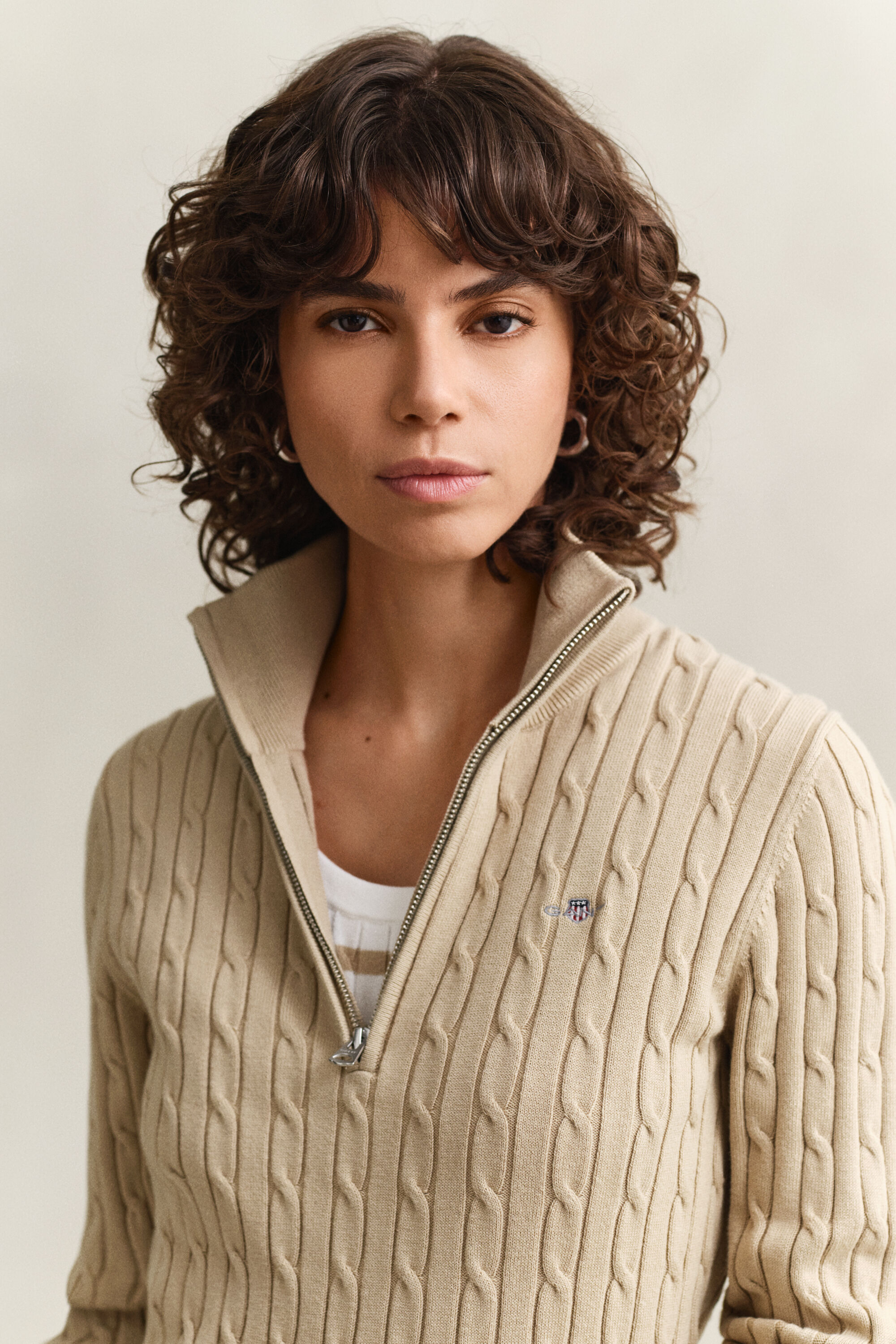 Pull à demi-zip en maille torsadée