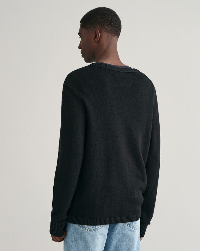 Pull col V en lin m&eacute;lang&eacute;