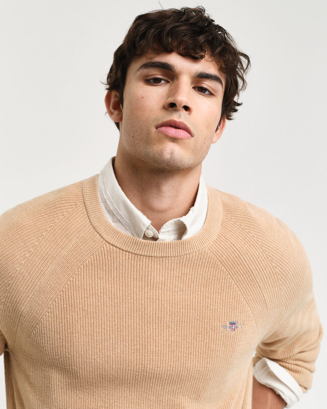 Pull ras du cou en laine et coton c&ocirc;tel&eacute;s