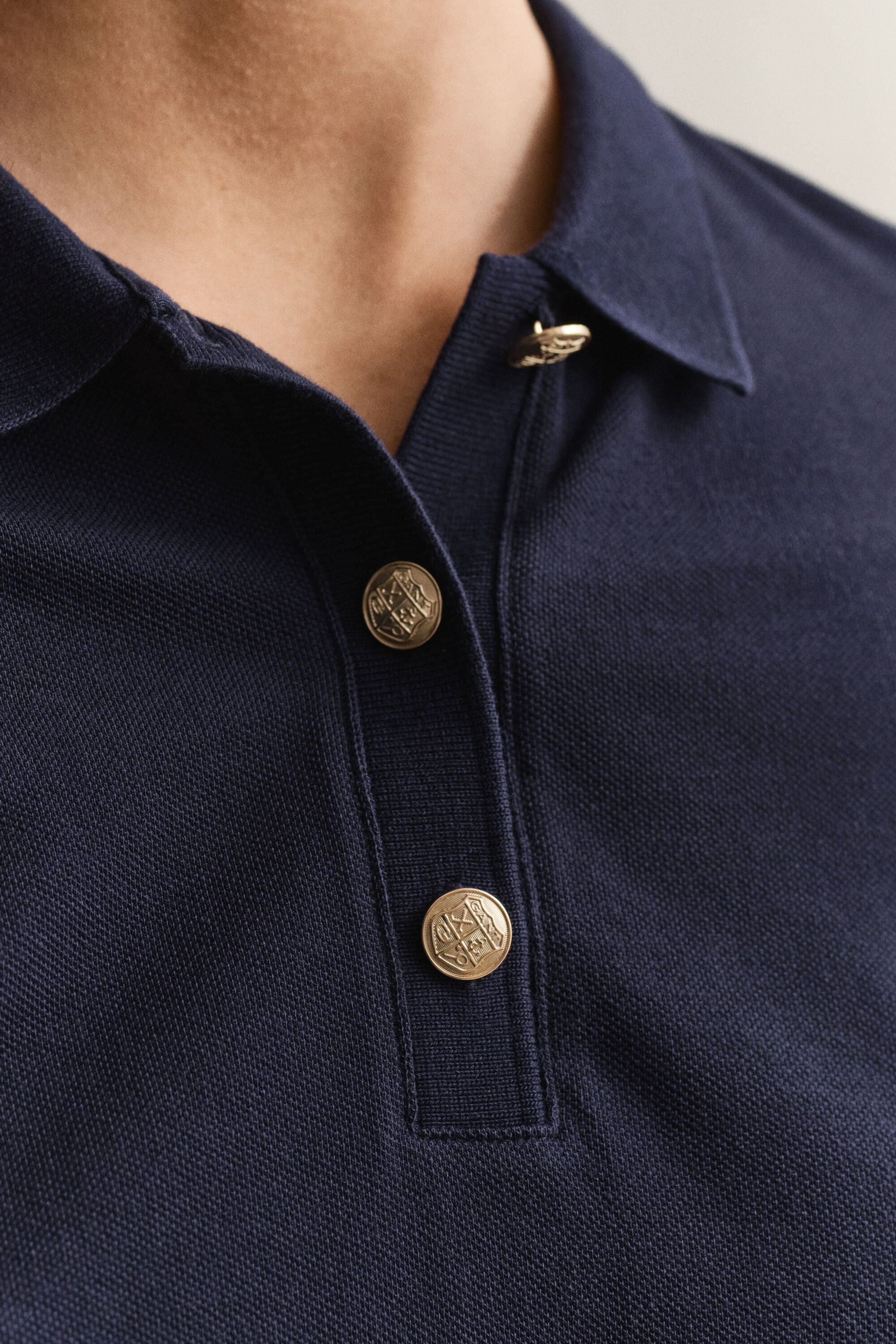 Piqué polotop met lange mouwen