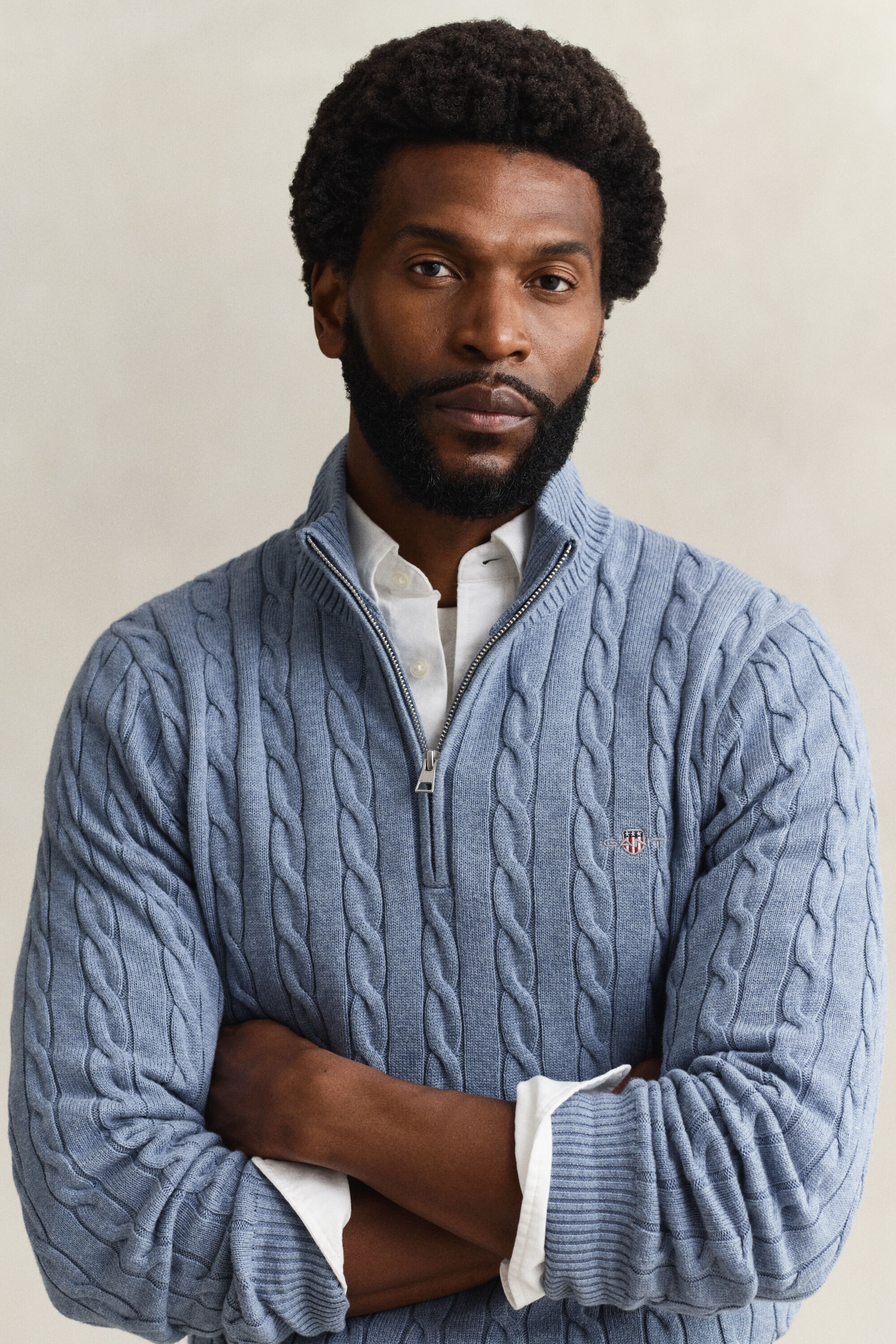 Pull à demi-zip en maille de coton torsadée