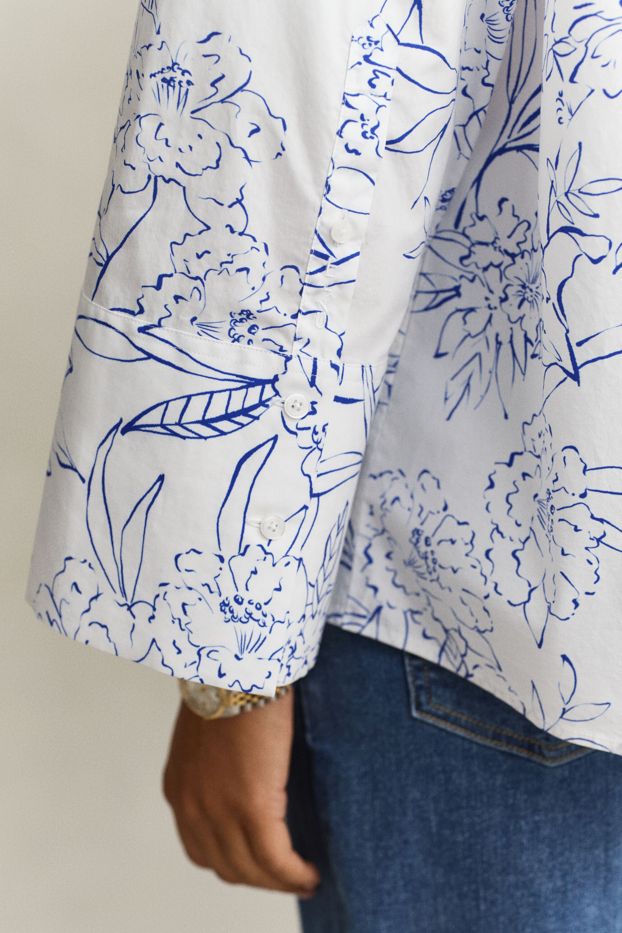 Gebloemd poplin overhemd