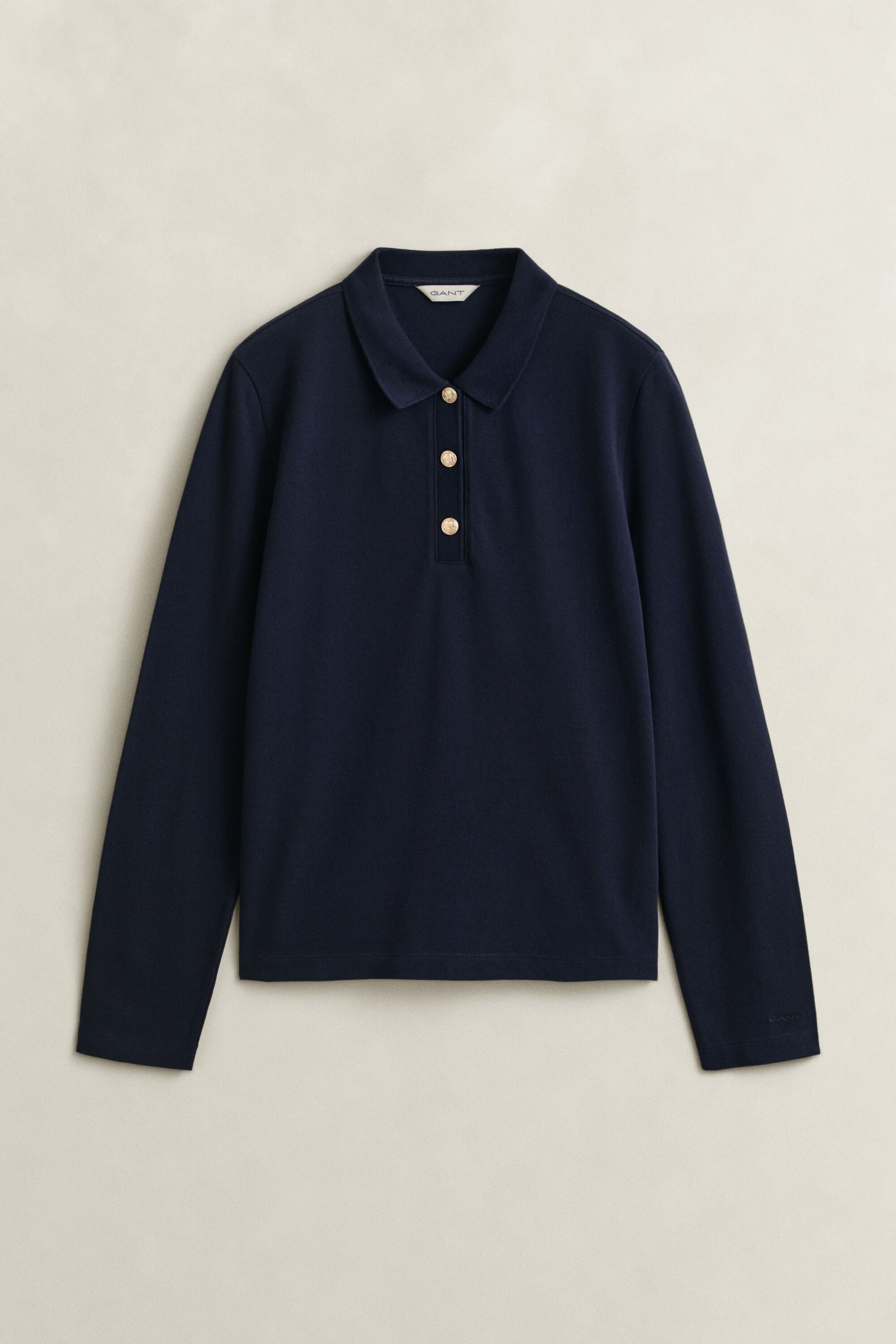Piqué polotop met lange mouwen