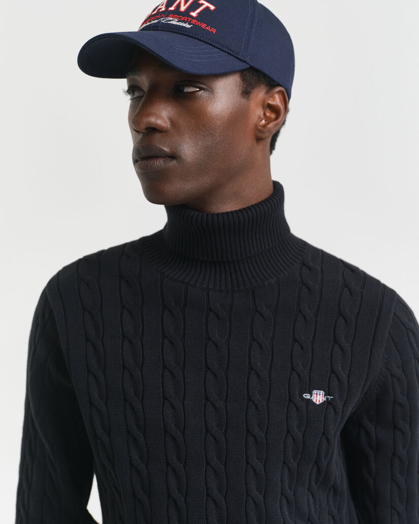 Pull col roulé en maille torsadée de coton