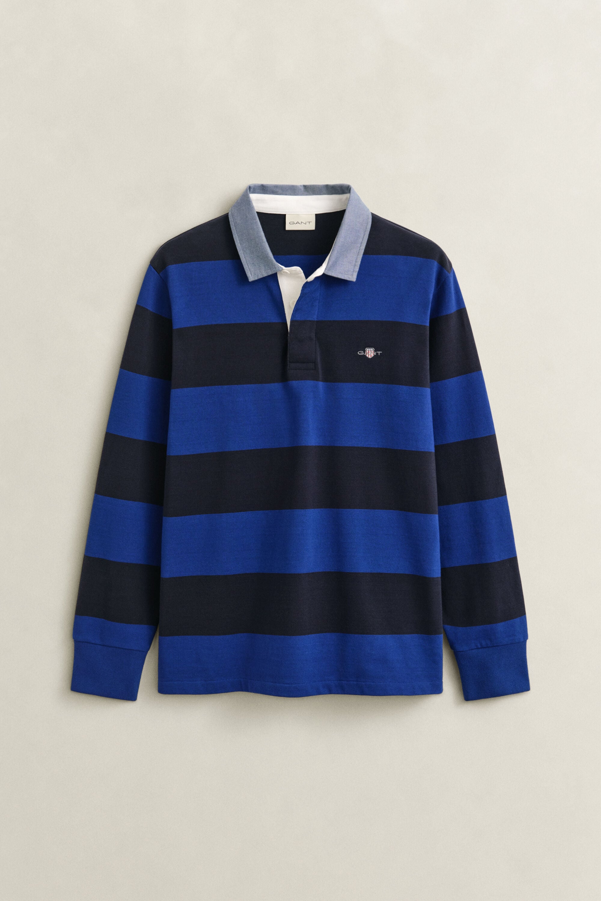 Gestreepte Heavy Rugger met chambray kraag