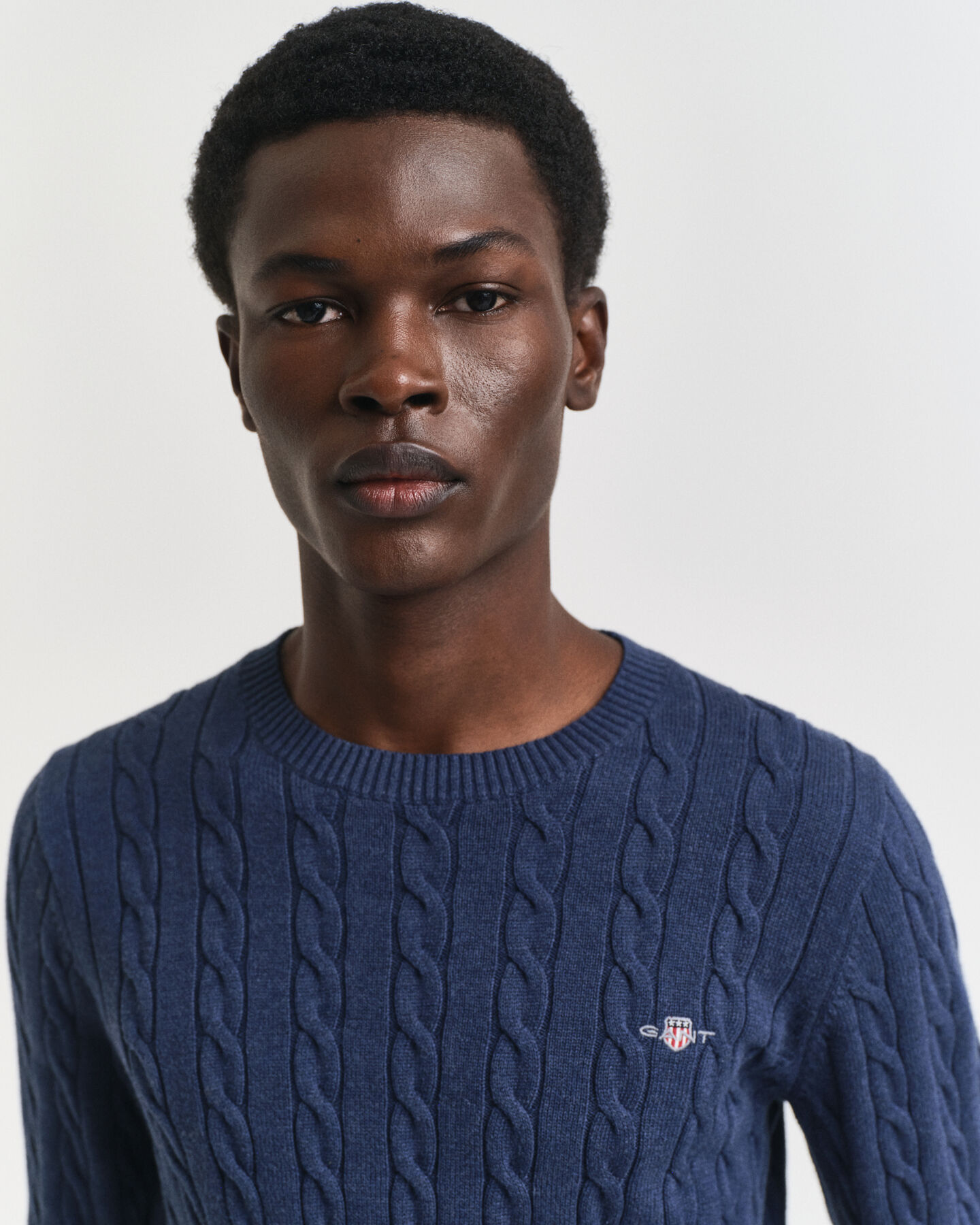 Katoenen gebreide kabeltrui met ronde hals