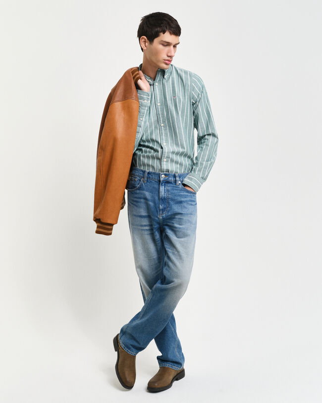 Chemise slim fit en coton Oxford stretch &agrave; rayures