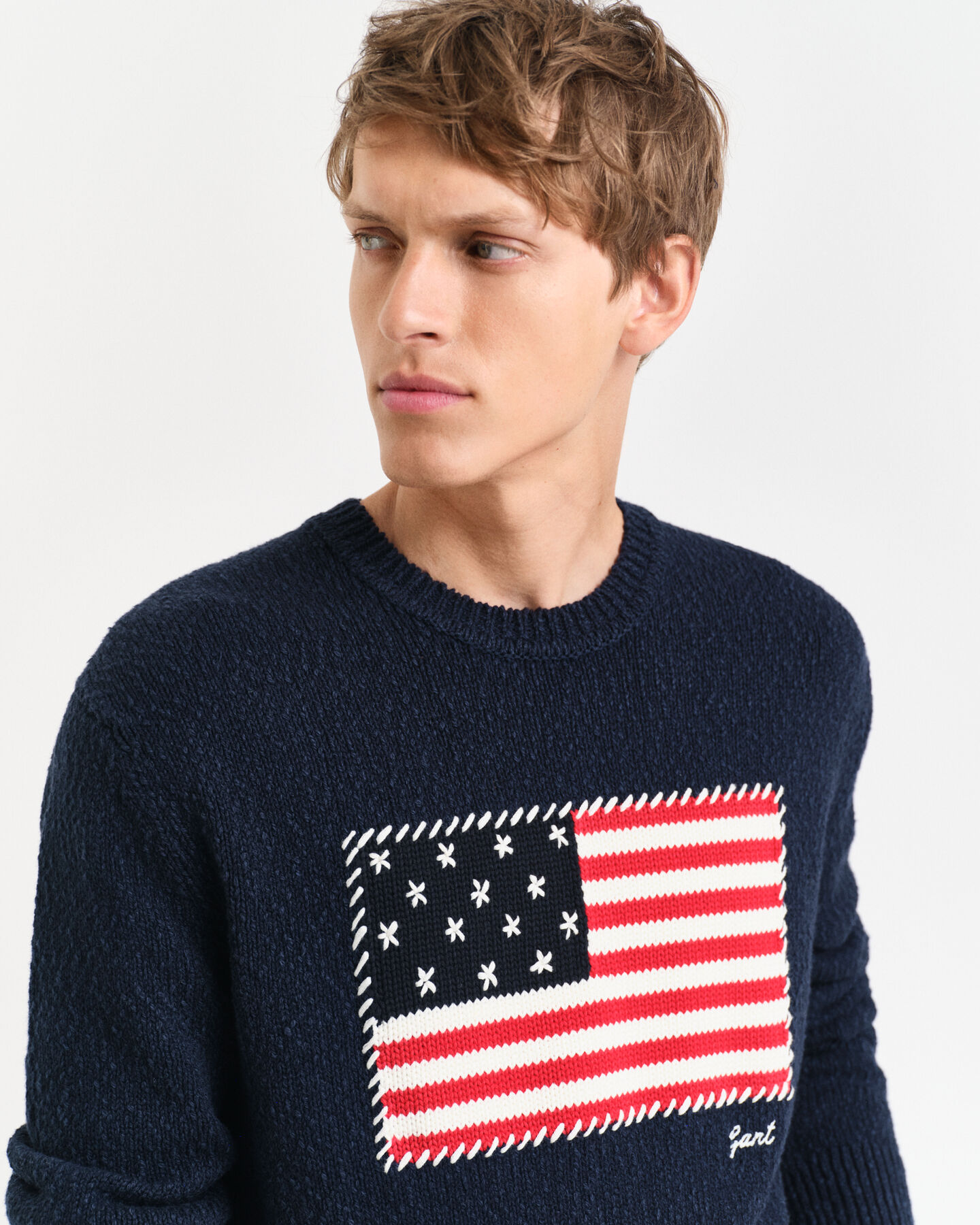 Pull ras du cou en intarsia Flag