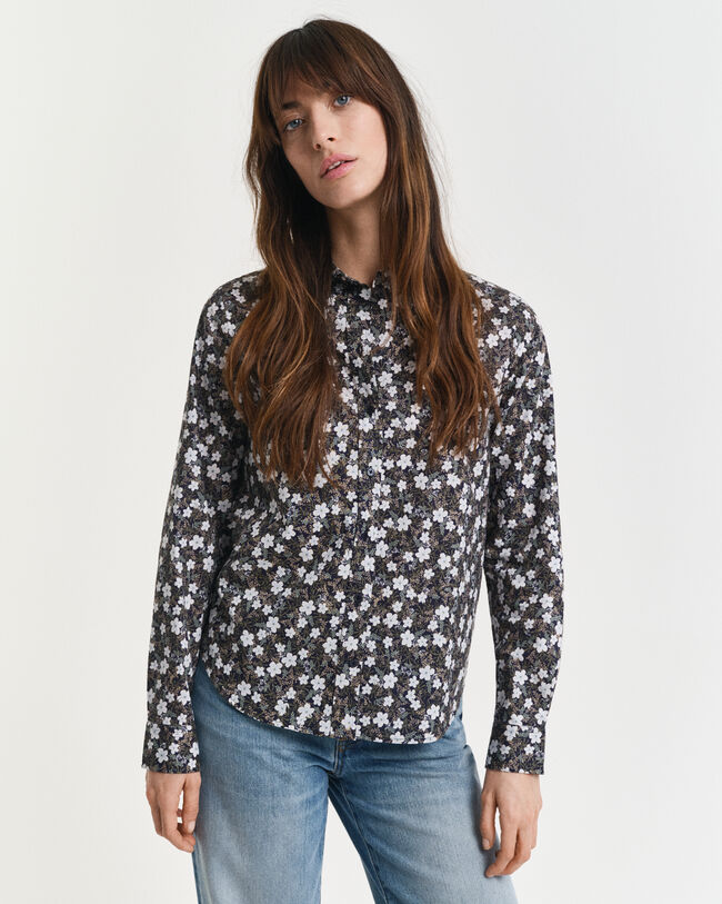 Regular Fit hemd met bloemenprint van katoenvoile