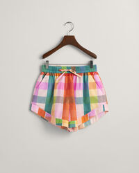 Short en coton et soie &agrave; carreaux multicolores