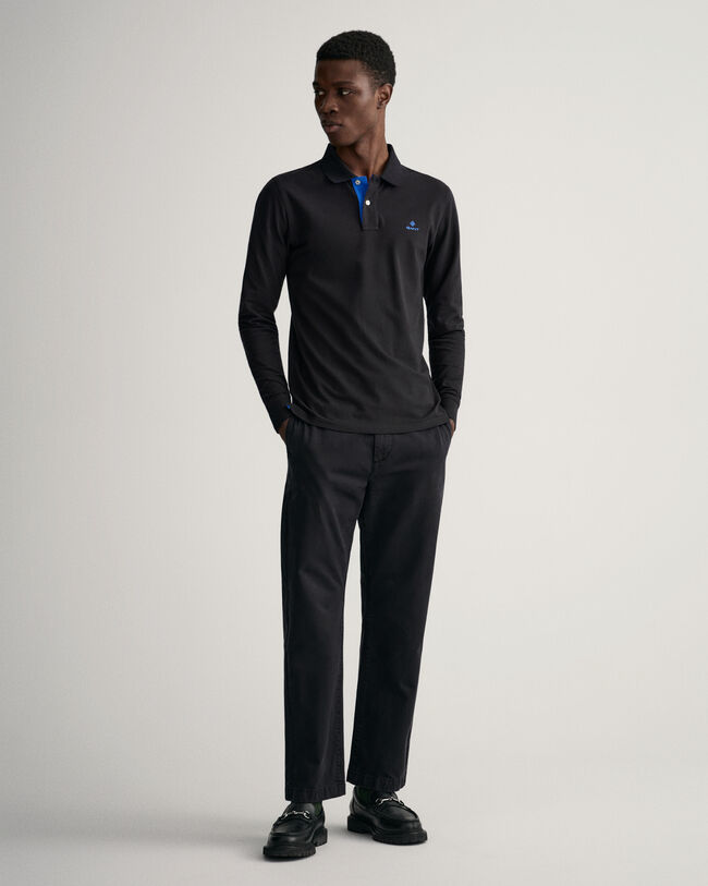 Contrast Collar Piqu&eacute; Rugger met lange mouwen