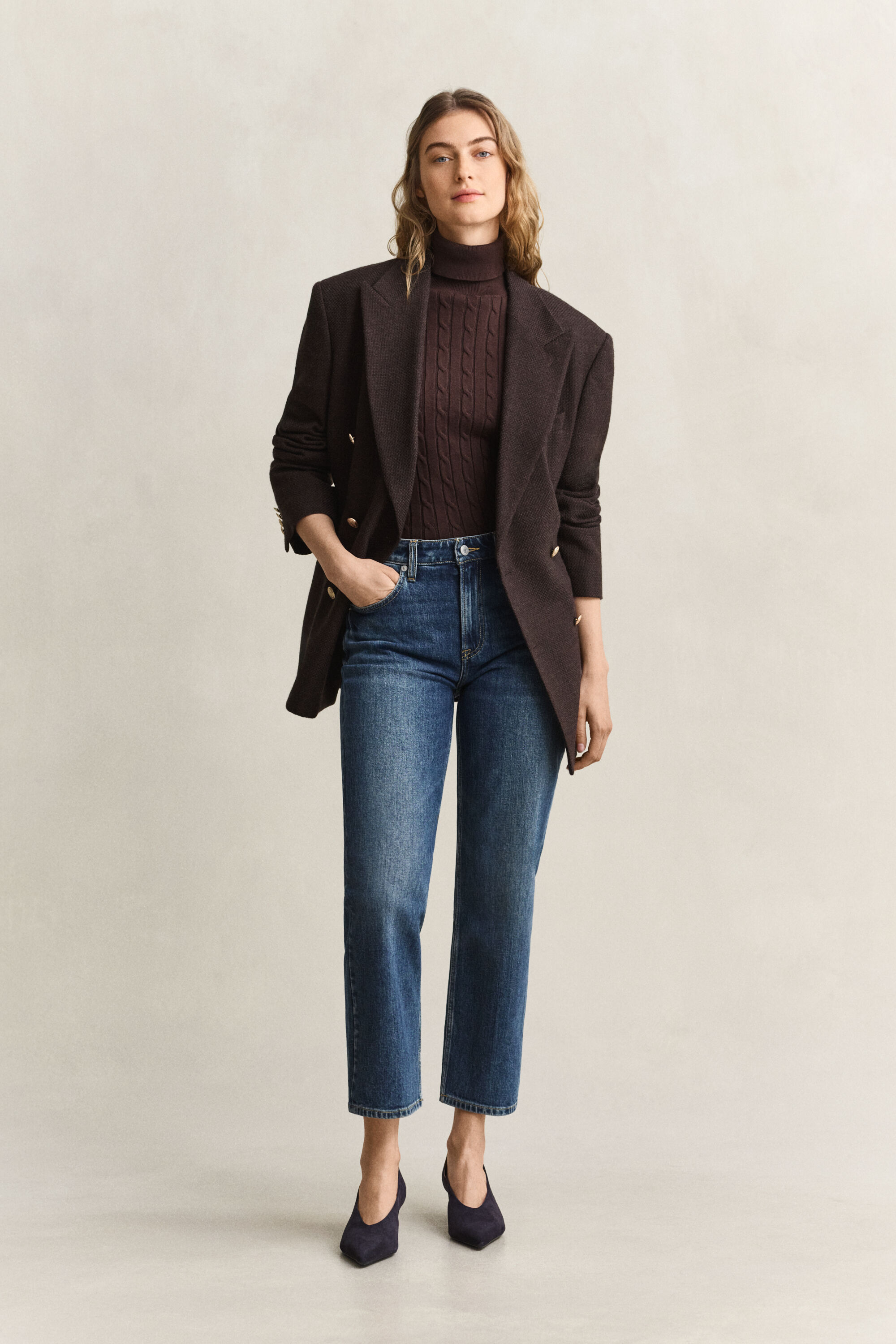 Cropped stretchjeans met rechte pijpen