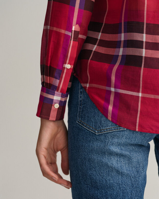 Regular Fit geruit hemd van katoen en zijde