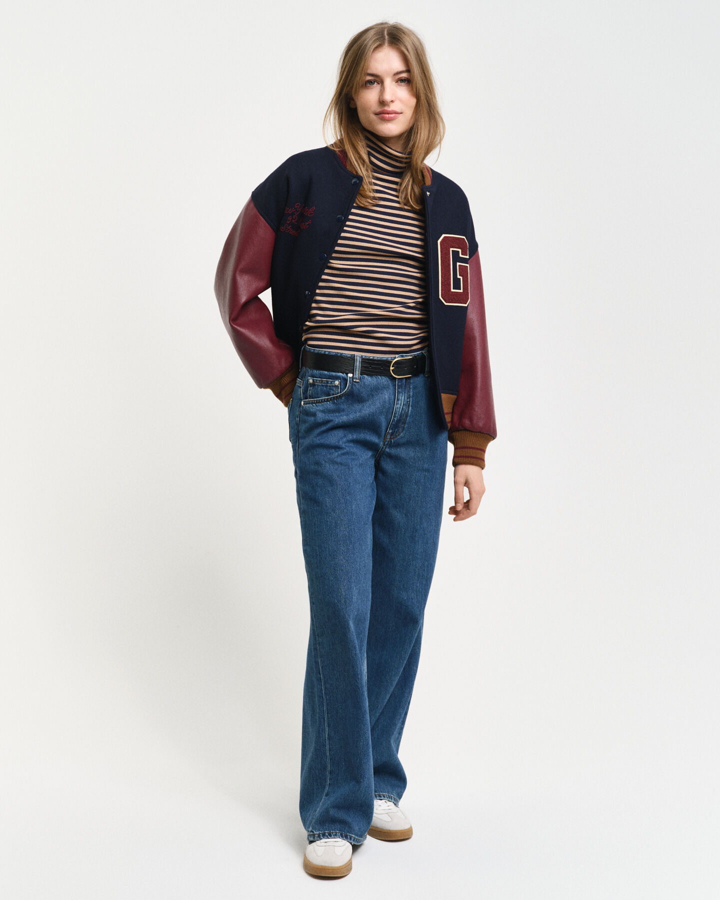 Gestreepte coltrui met rib en lange mouwen