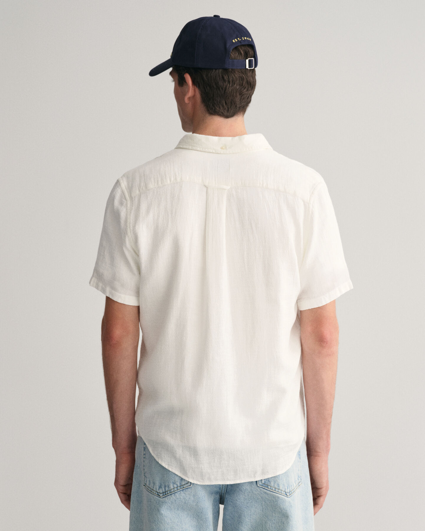 Regular Fit Textured hemd met korte mouwen van katoen en linnen