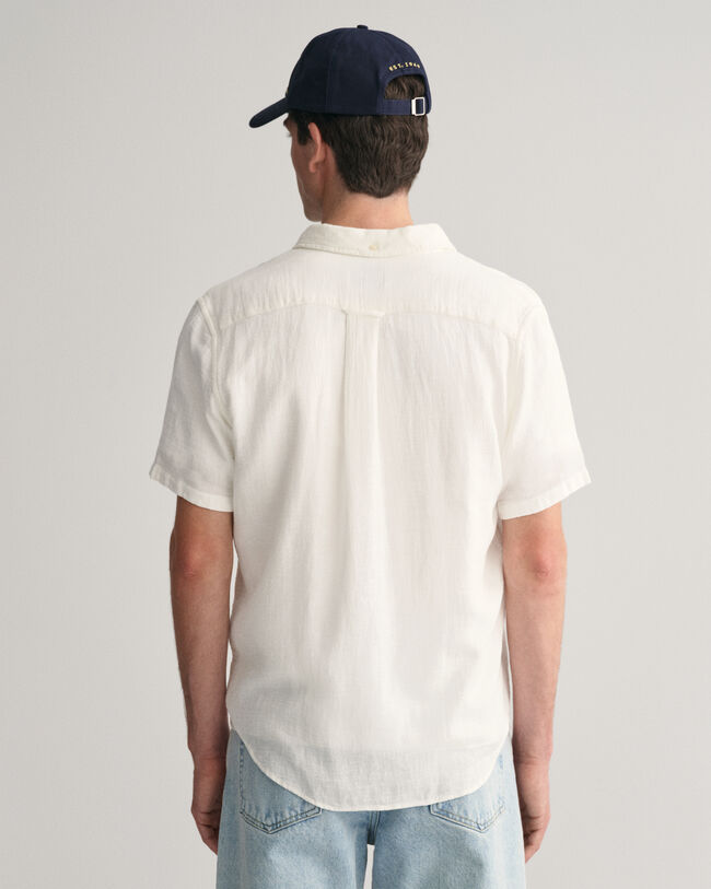 Regular Fit Textured hemd met korte mouwen van katoen en linnen