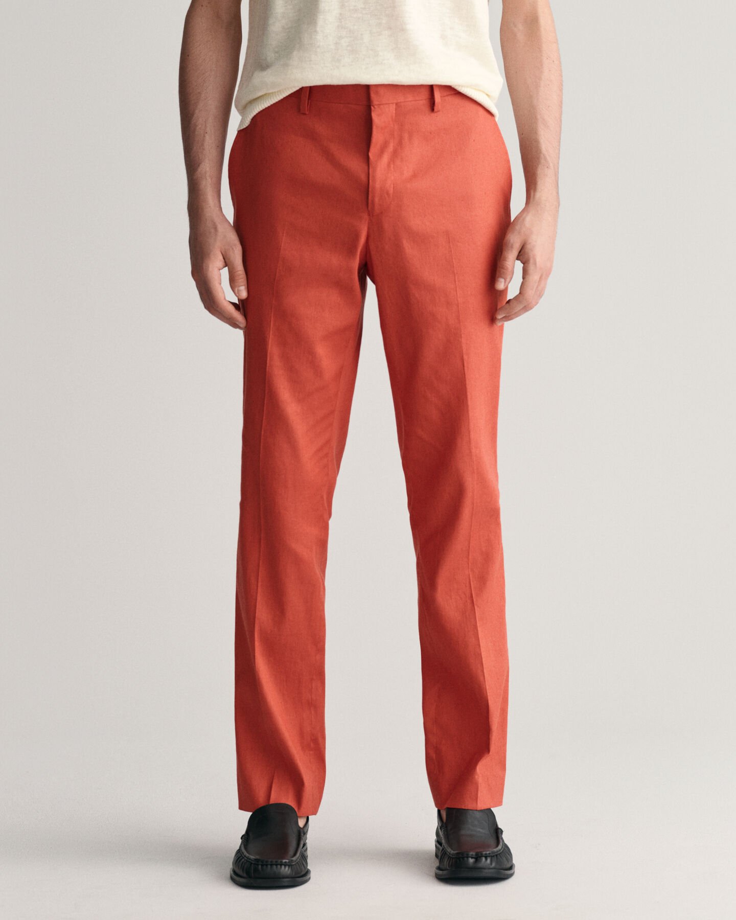 Slim Fit kostuumbroek van katoen en linnen