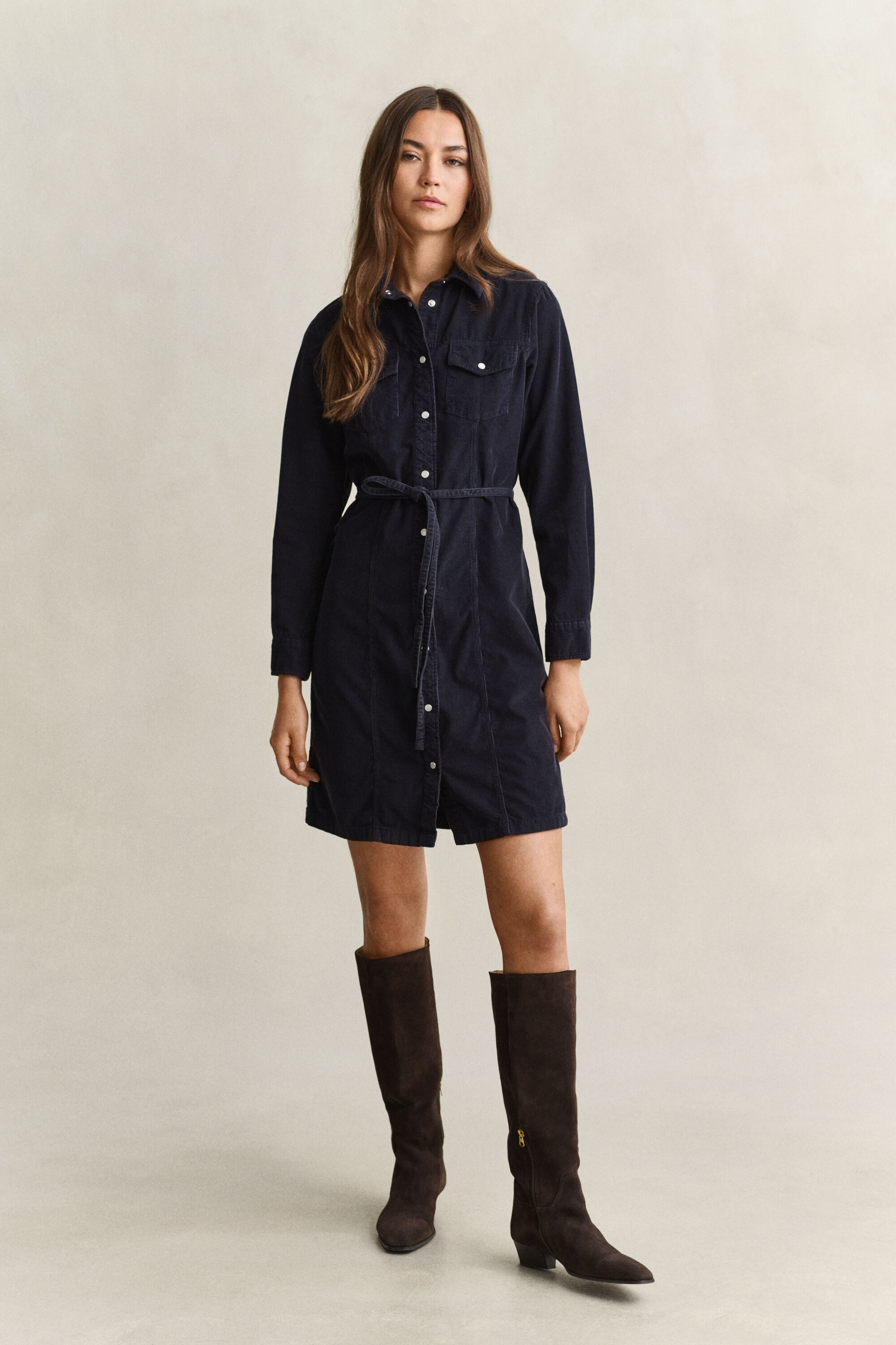 Corduroy hemdjurk met ceintuur