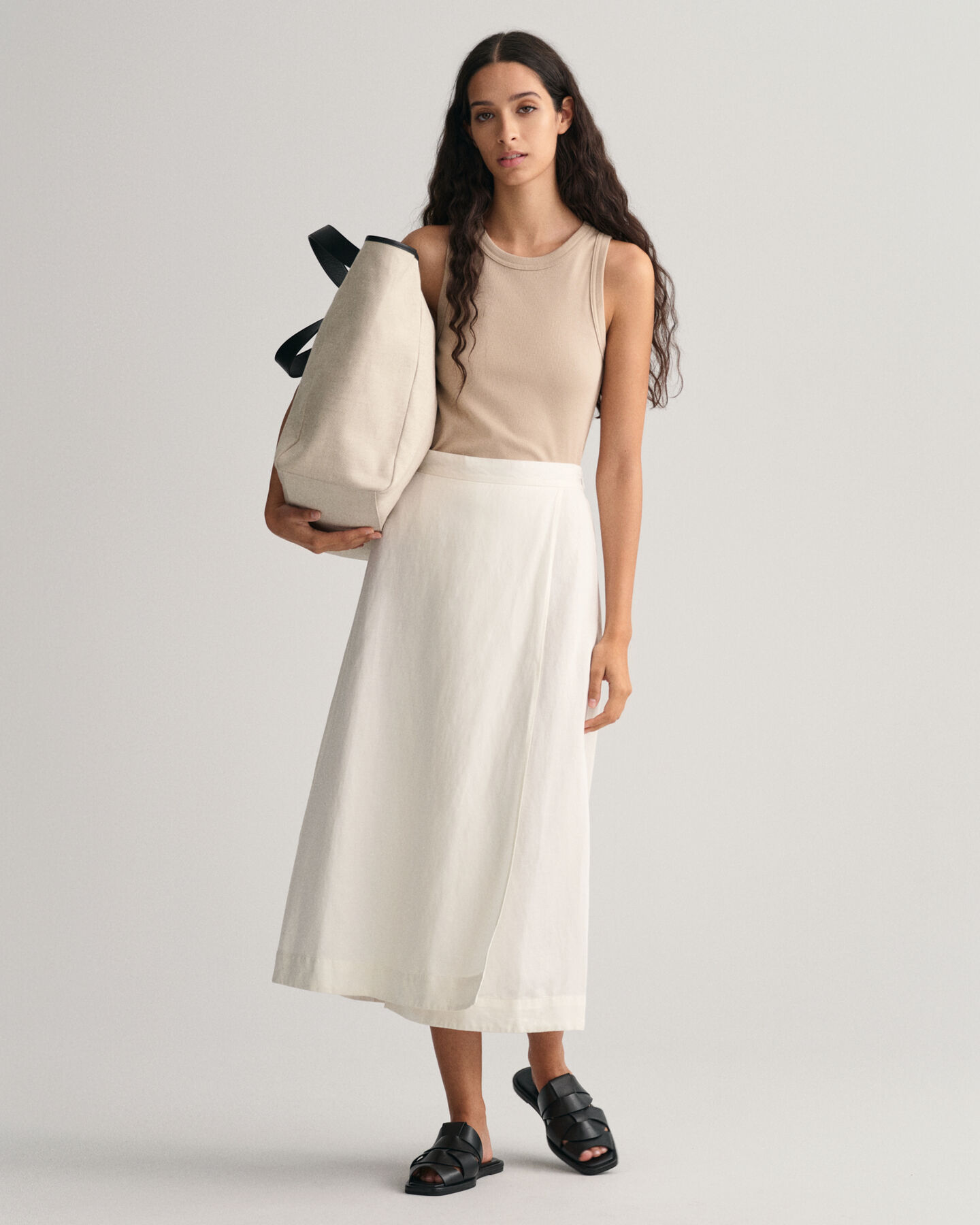 Halflange rok van linnen en viscose