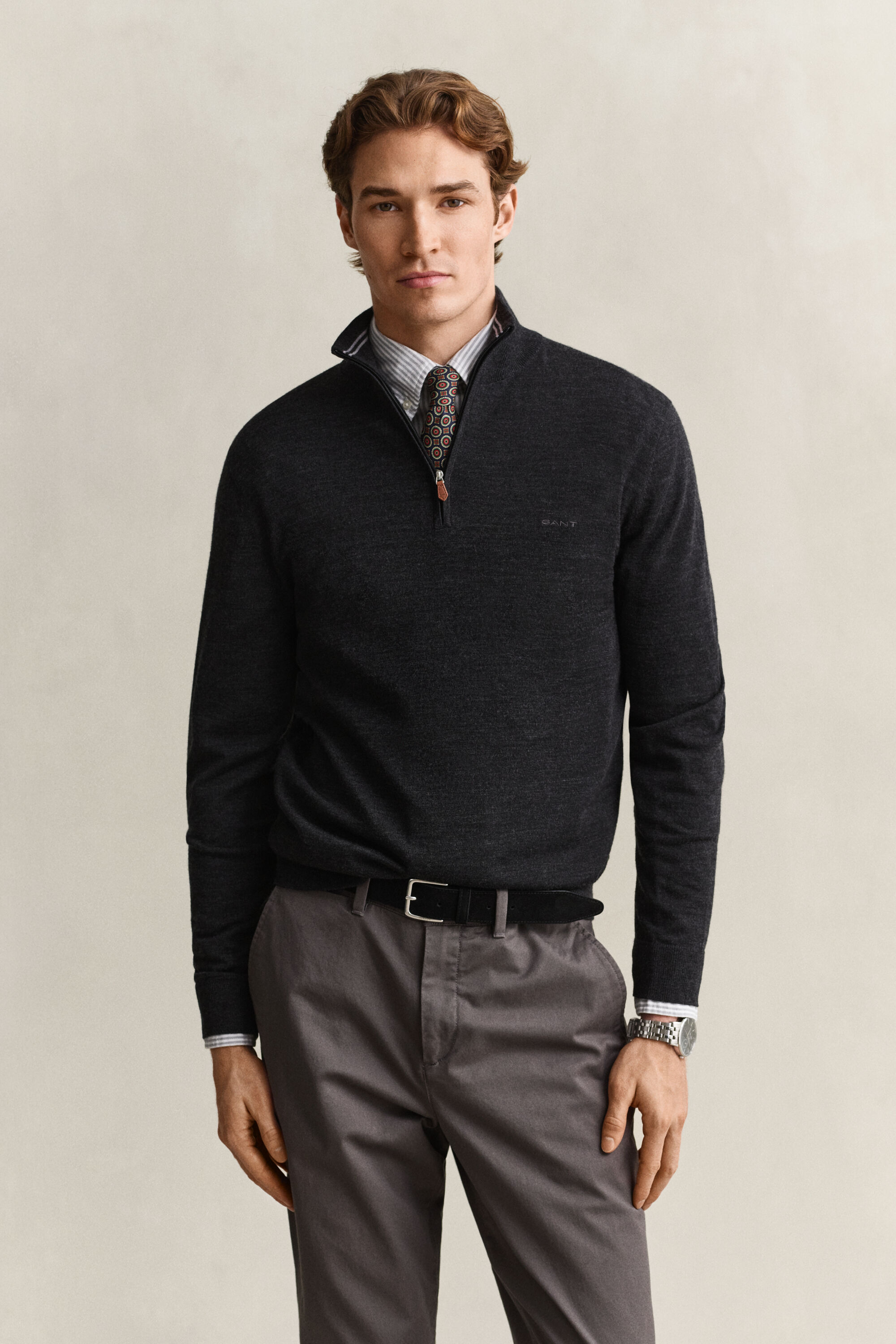 Pull à demi-zip en laine mérinos