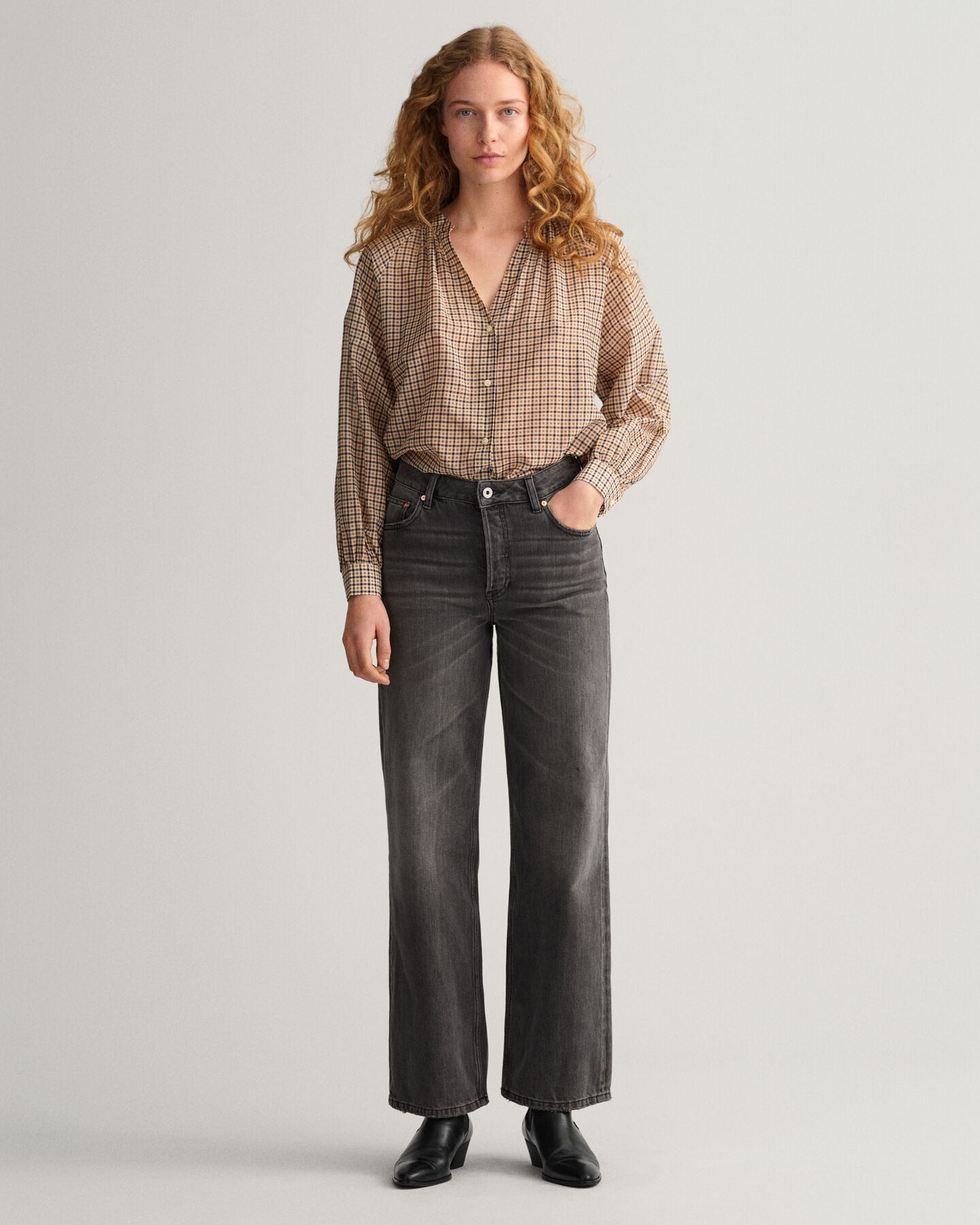 Chemisier en coton et soie &agrave; carreaux