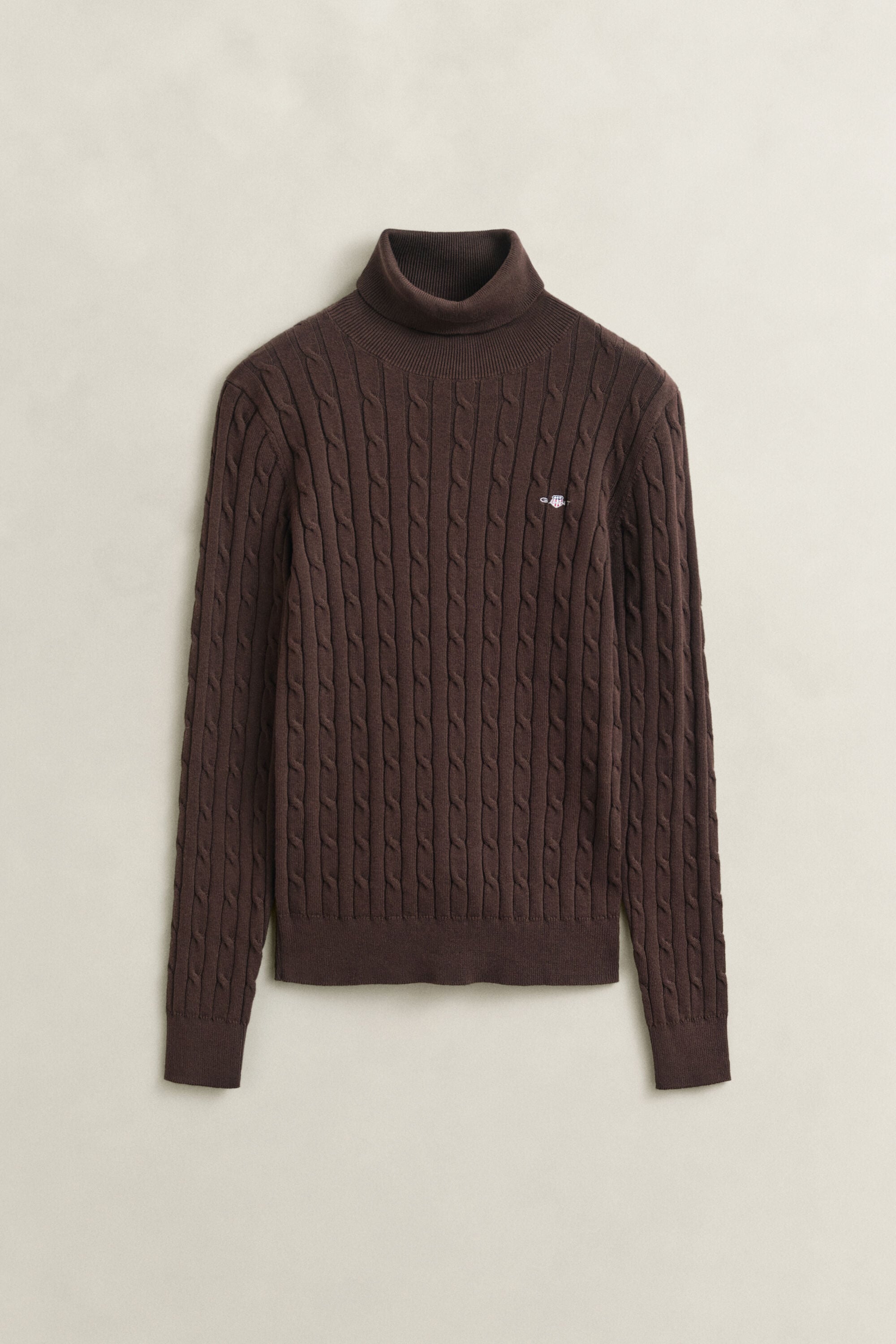 Pull col roulé en maille de coton stretch à torsades