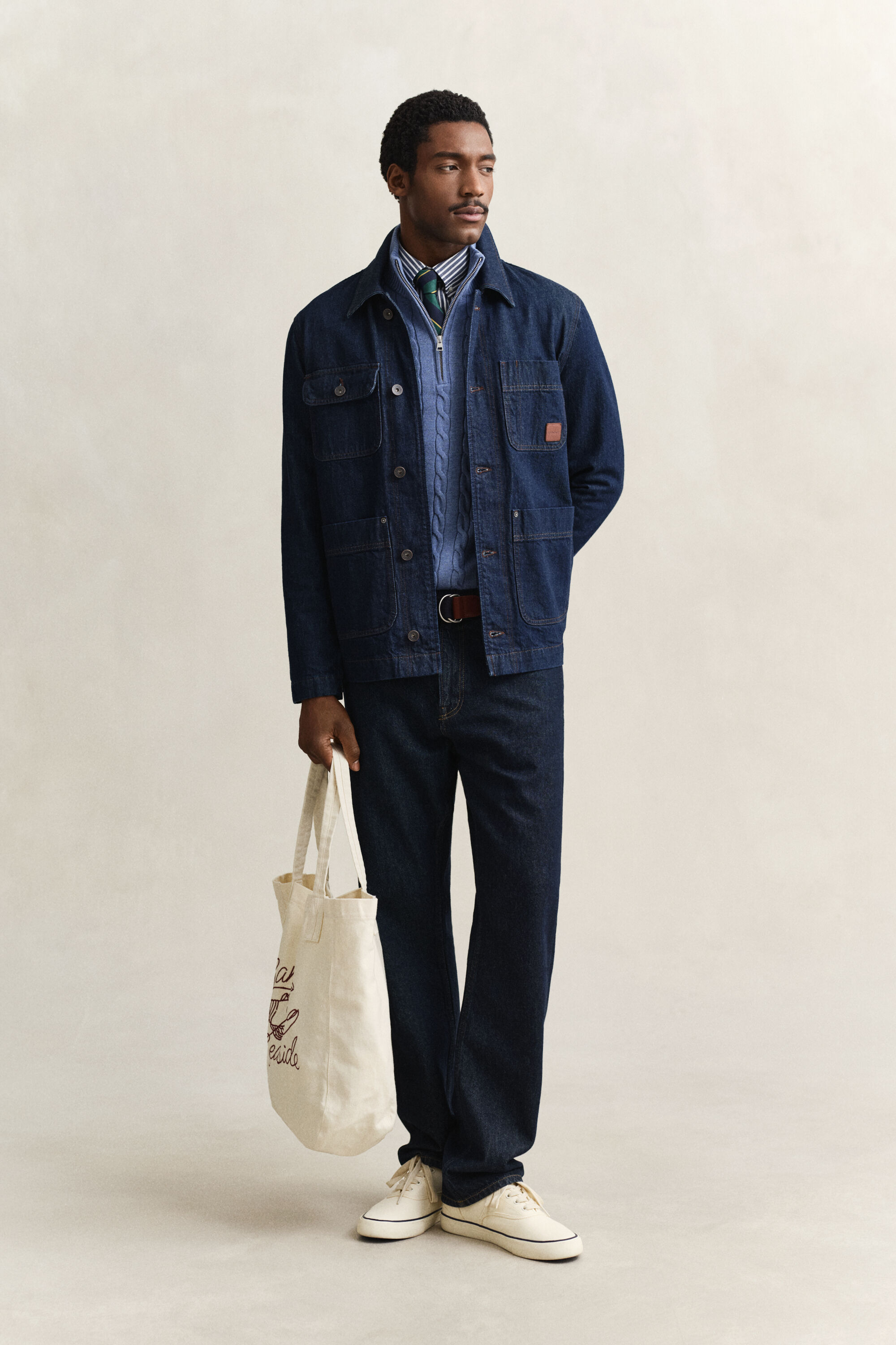 Kabelgebreide trui met korte rit van katoen