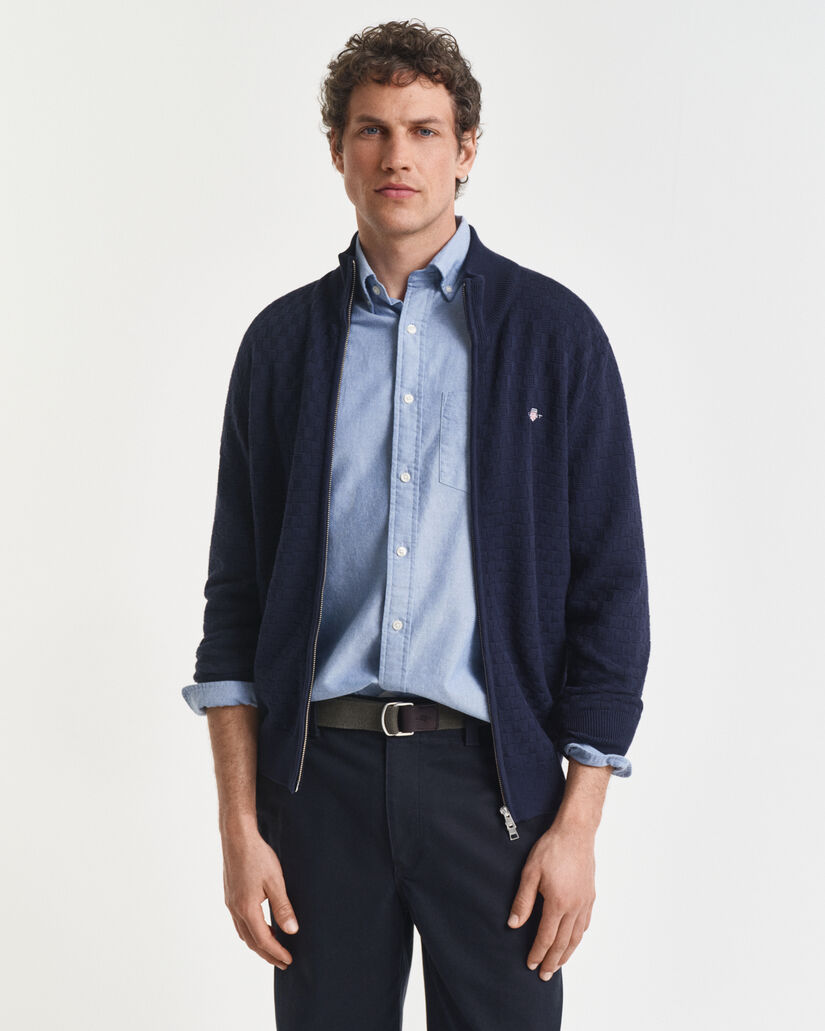 Trui met rits en microtextuur