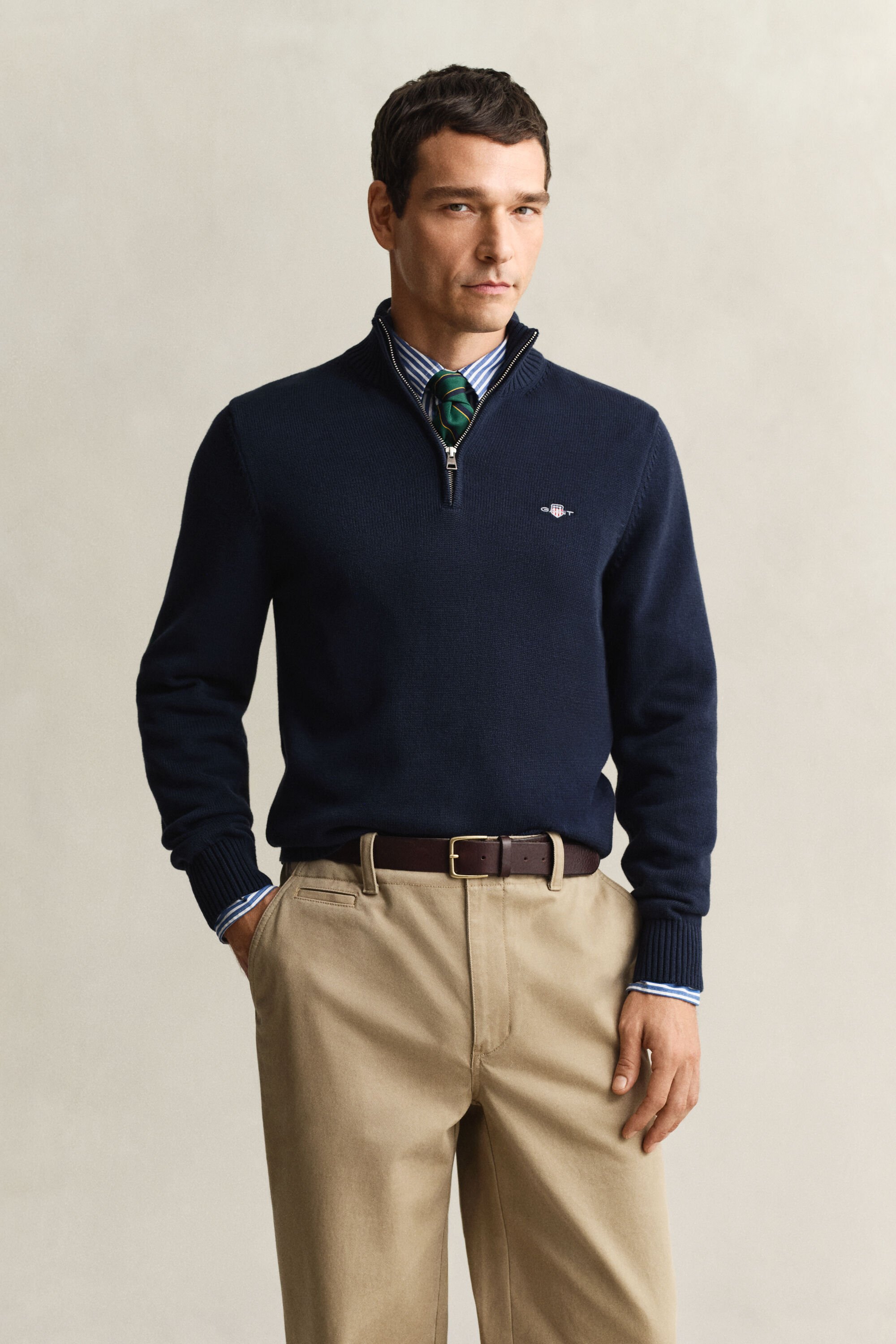 Pull en coton décontracté à demi-zip