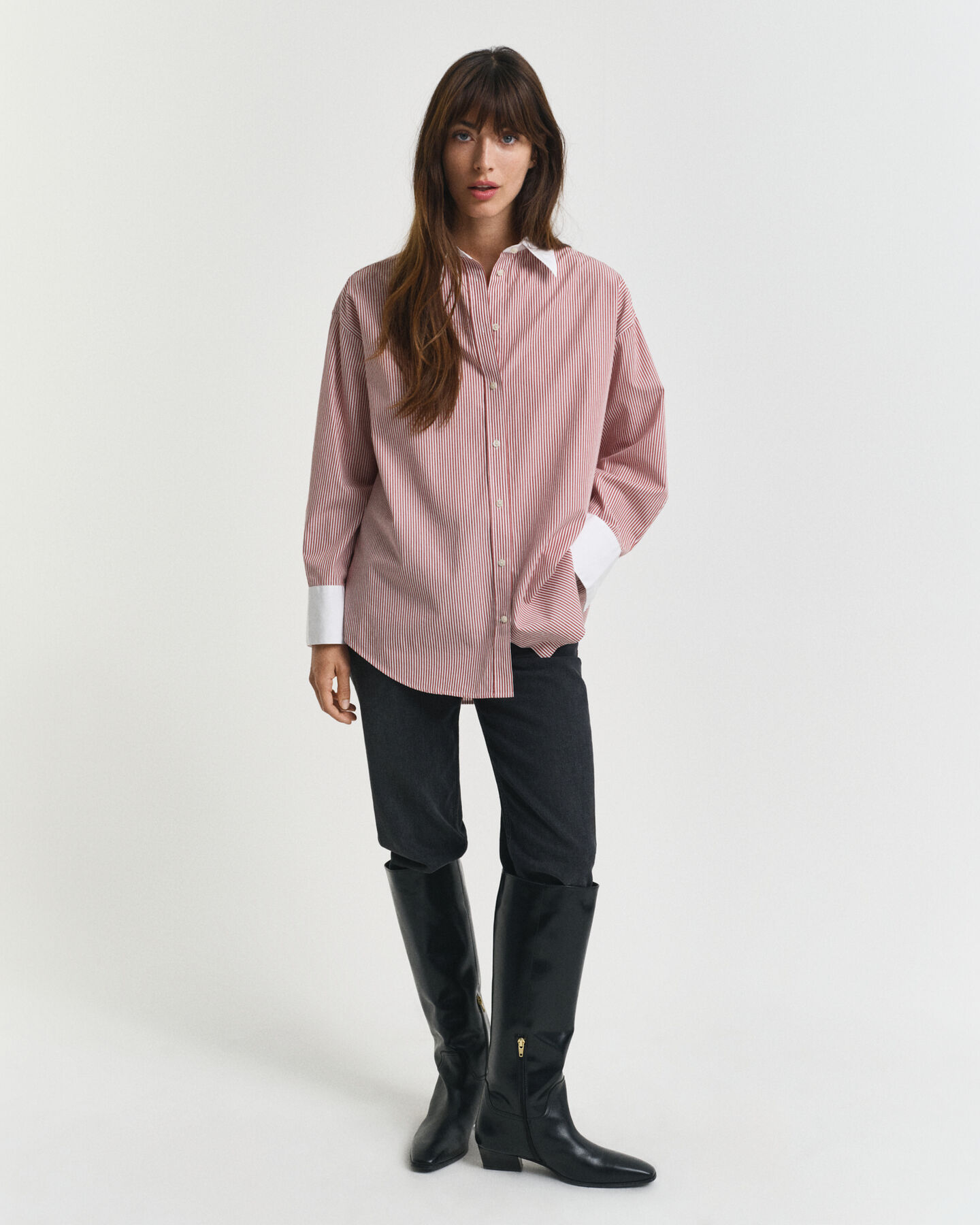 Chemise ultra-ample à rayures avec col contrastant