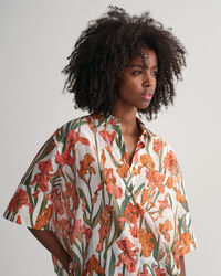 Overhemd met Iris-print en korte mouwen van katoenzijde