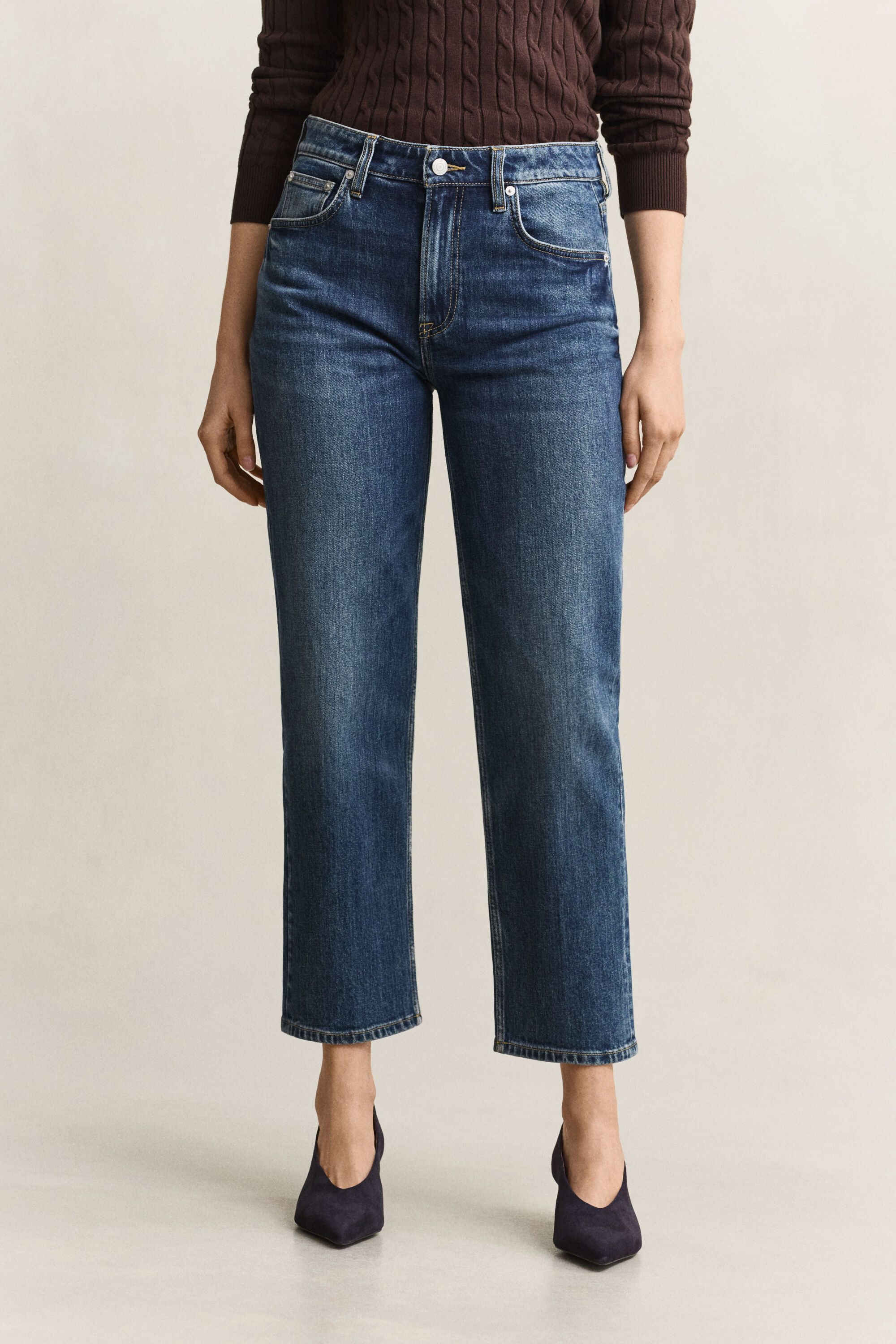 Cropped stretchjeans met rechte pijpen