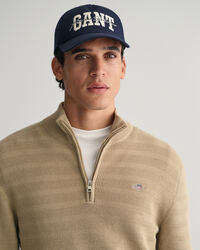 Pull &agrave; demi-zip en coton textur&eacute; &agrave; rayures